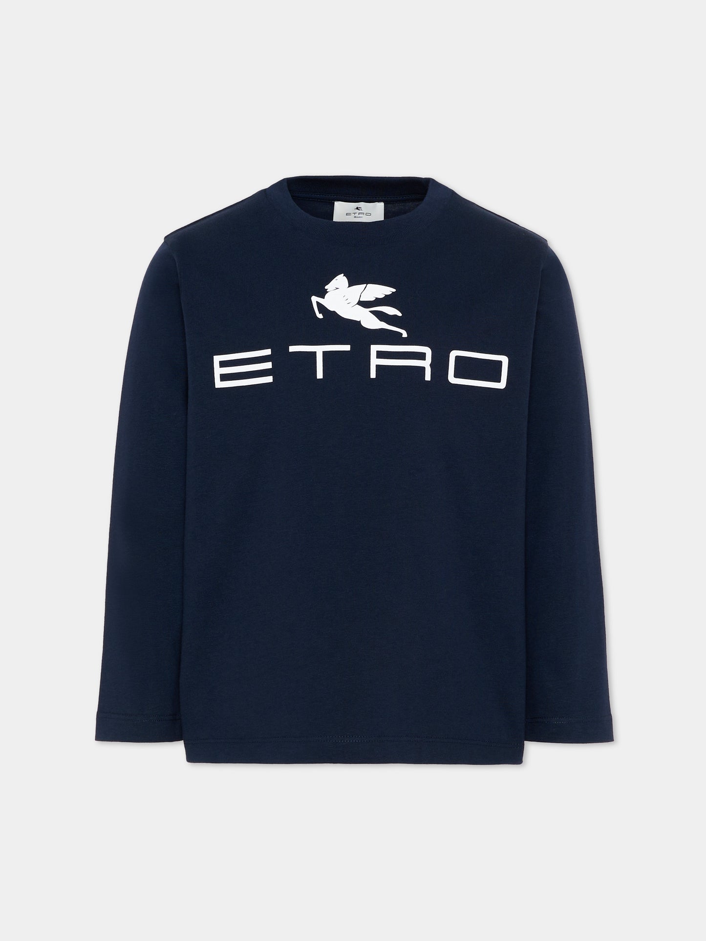 T-Shirt a manica lunga blu per bambini con logo,Etro,GZ8P10 Z3672 617