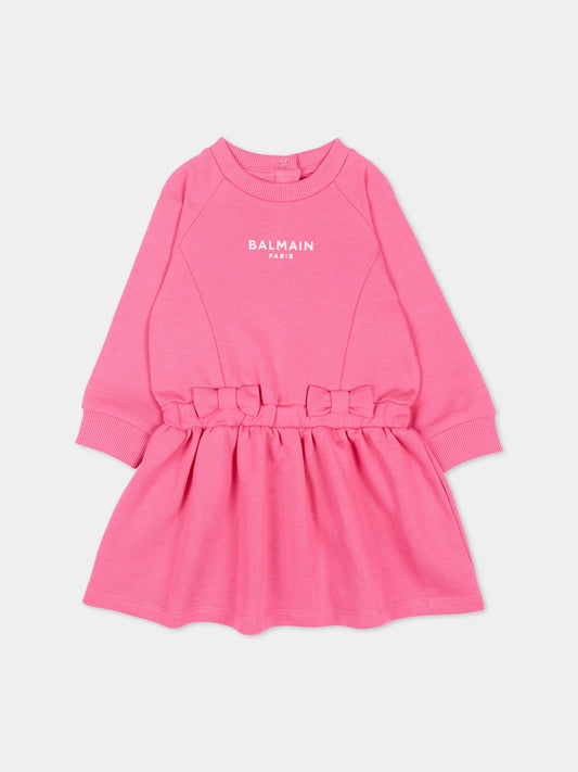 Vestito fucsia per neonata con logo,Balmain Kids,BZ1000 Z3183 52D