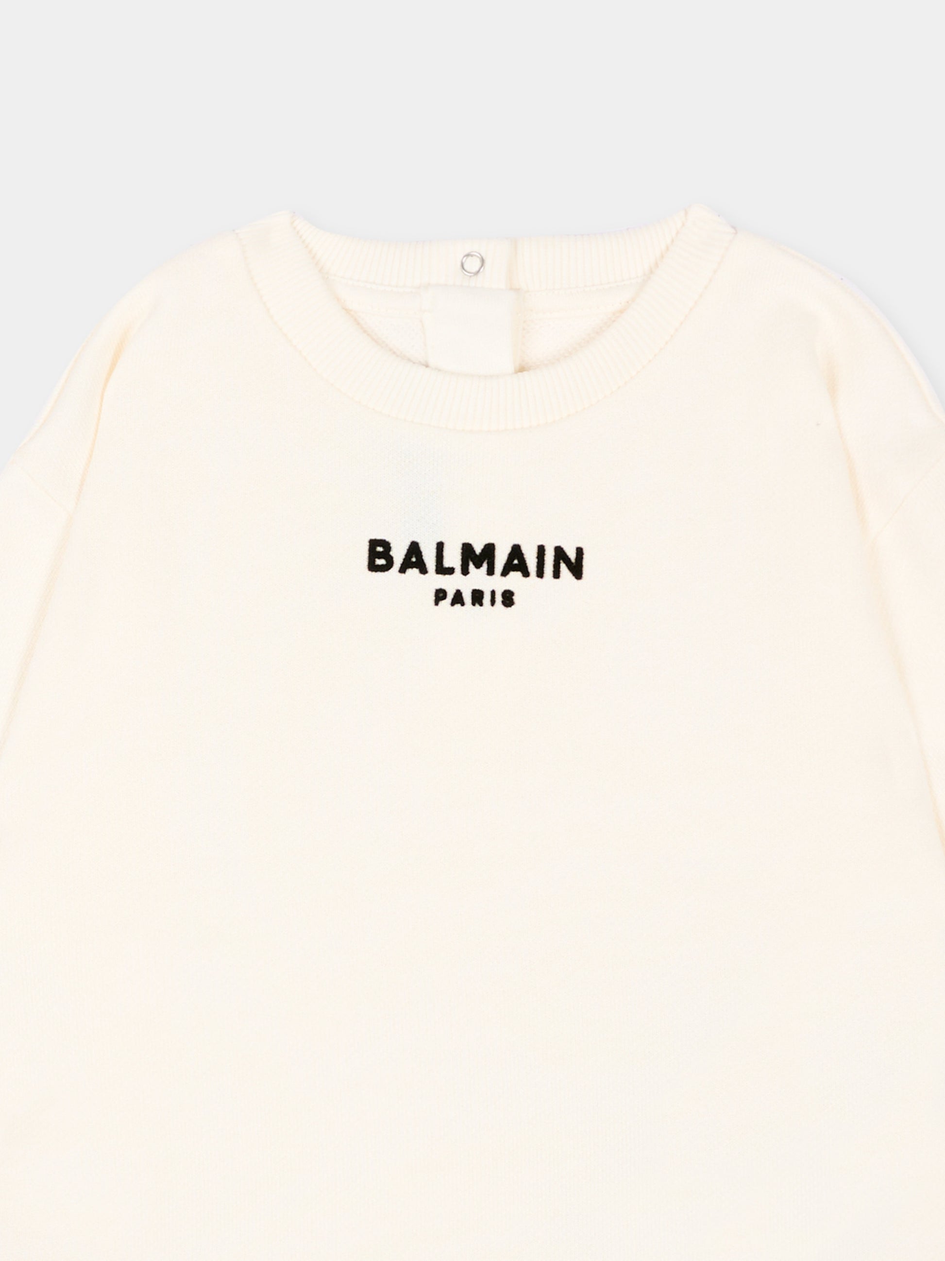 Felpa avorio per neonata con logo,Balmain Kids,BZ4010 Z3183 102NE