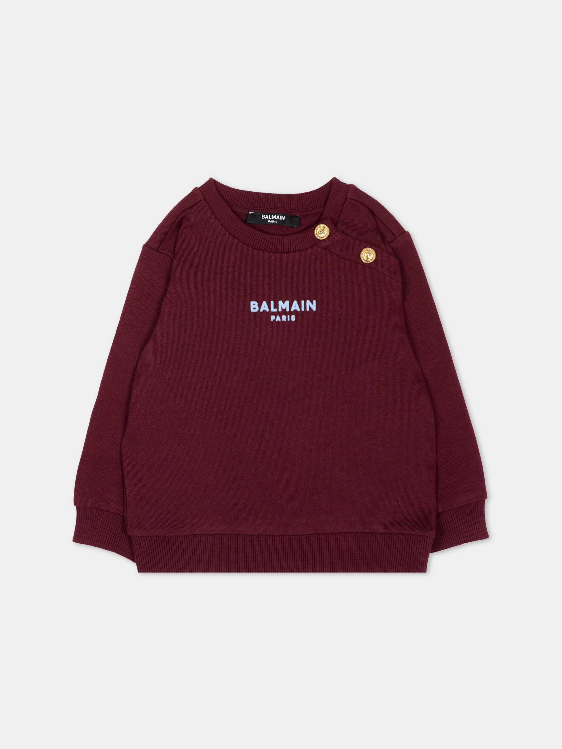 Felpa bordeaux per neonati con logo,Balmain Kids,BZ4340 Z3183 530OR