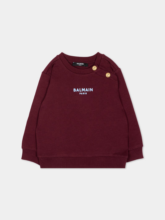 Felpa bordeaux per neonati con logo,Balmain Kids,BZ4340 Z3183 530OR