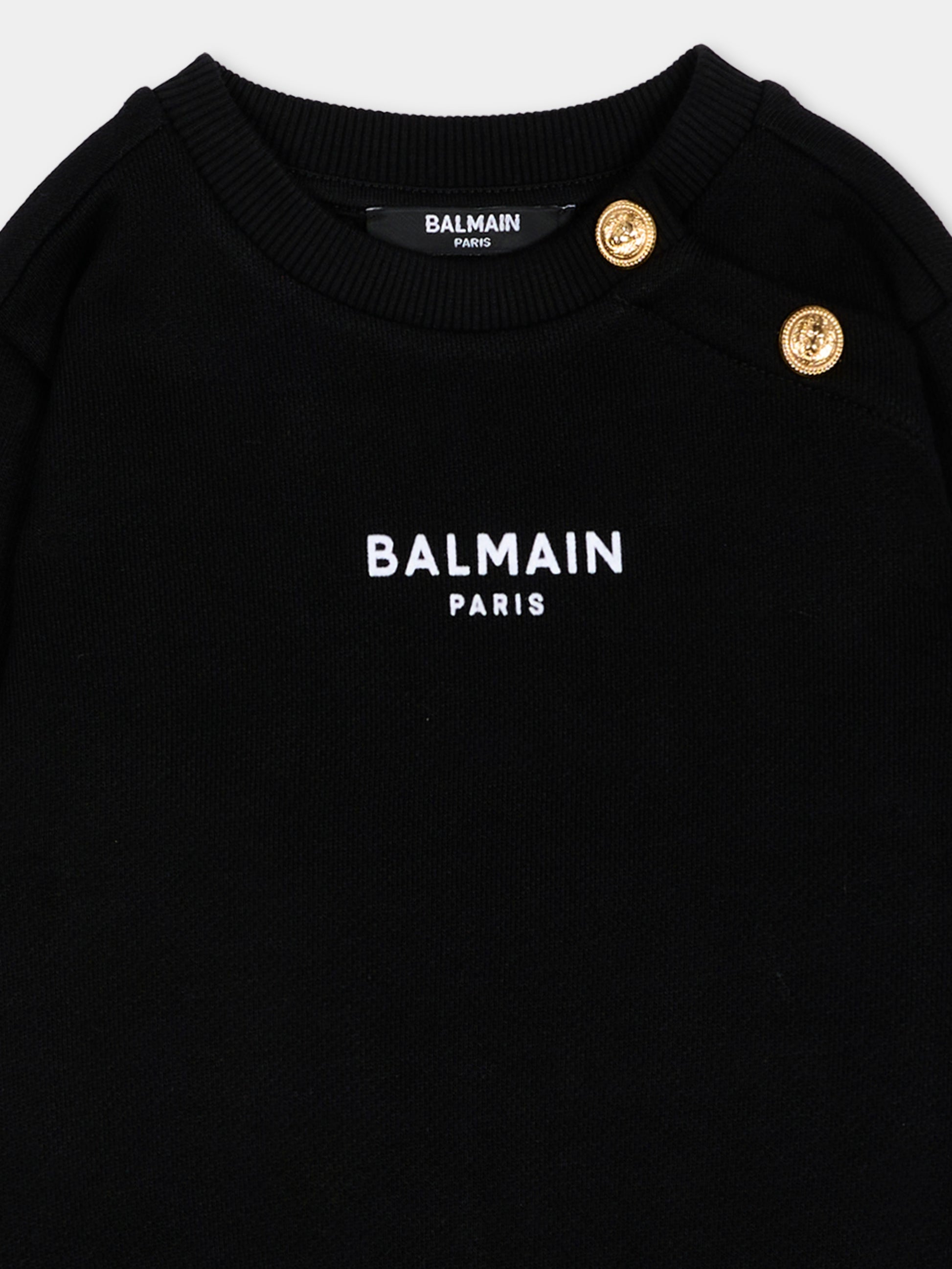 Felpa nera per neonati con logo,Balmain Kids,BZ4340 Z3183 930BC