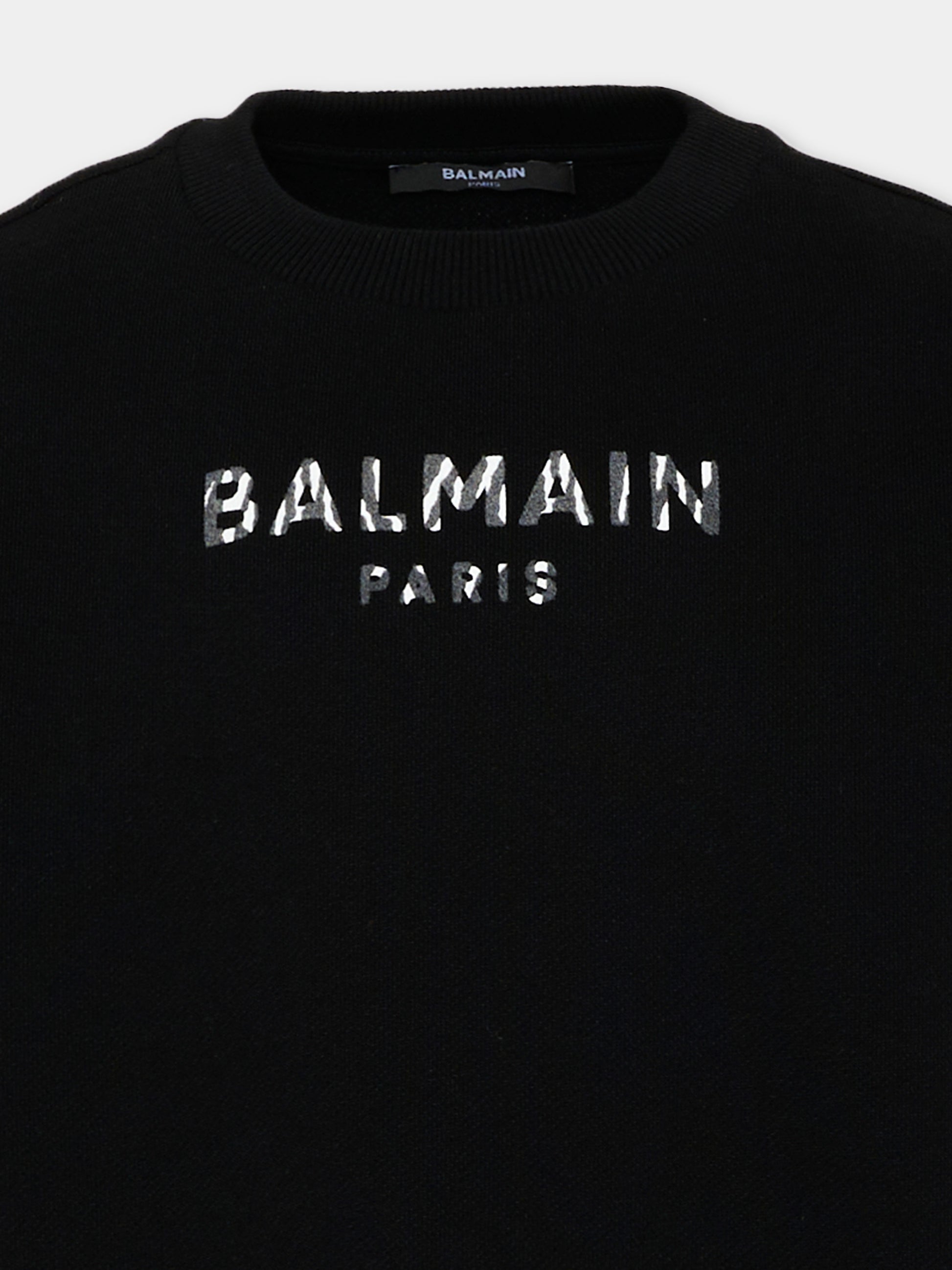 Felpa nera per bambina con logo,Balmain Kids,BZ4A70 Z3183 930BC