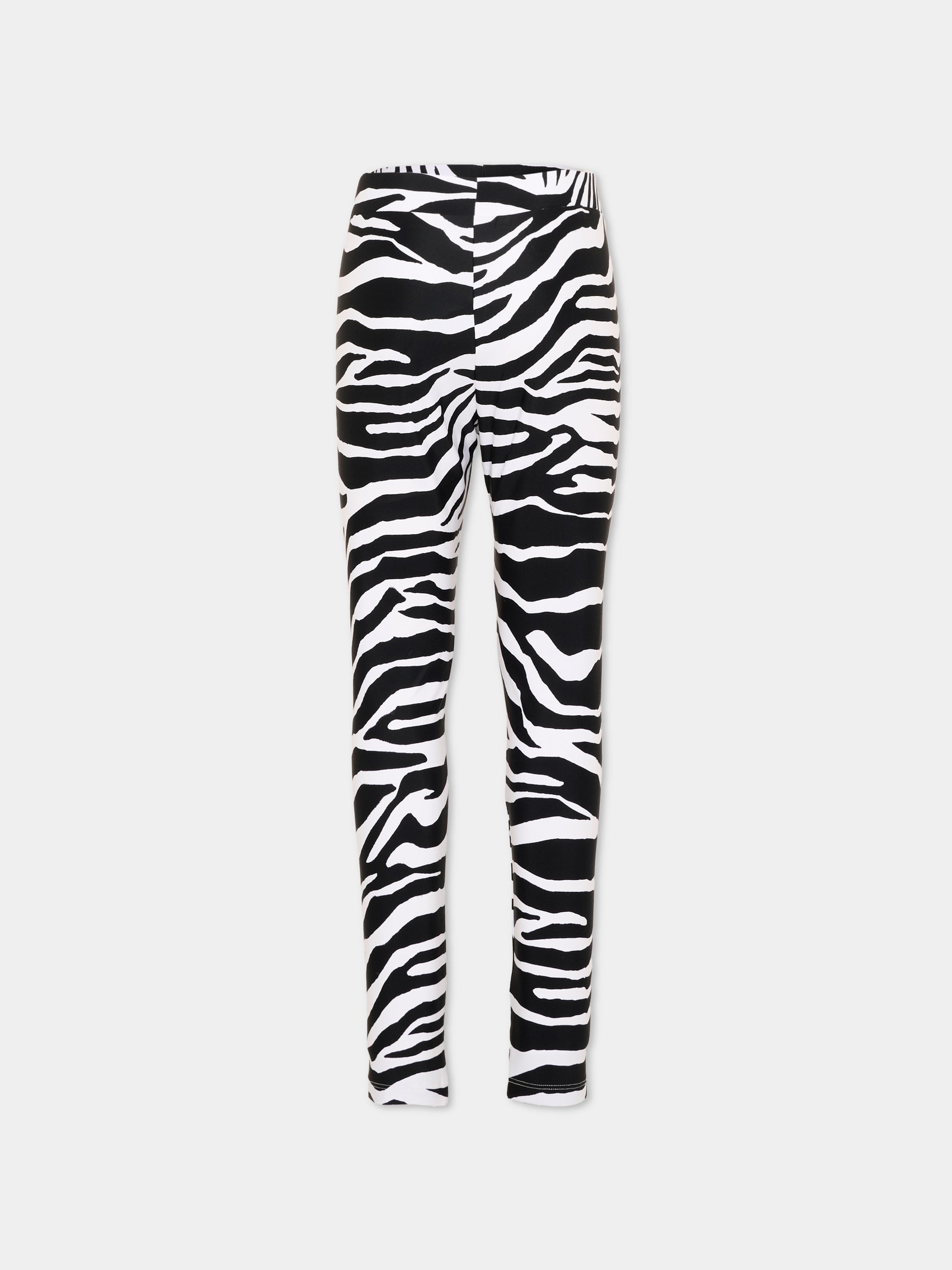 Leggings multicolor per bambina con stampa zebrata e logo,Balmain Kids,BZ6B90 Z4178 100NE