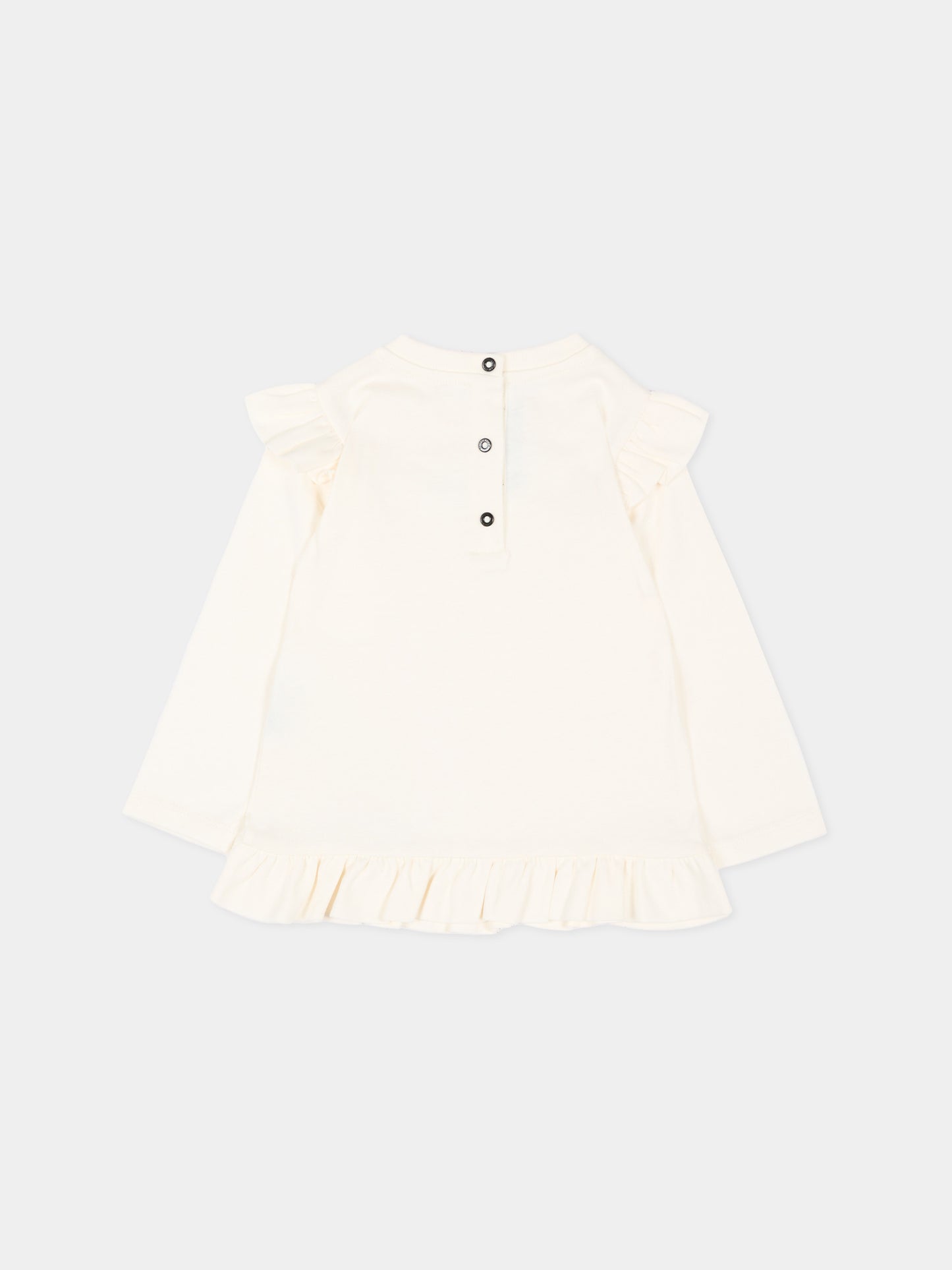 T-shirt a manica lunga avorio per neonata con logo,Balmain Kids,BZ8010 Z3672 102NE