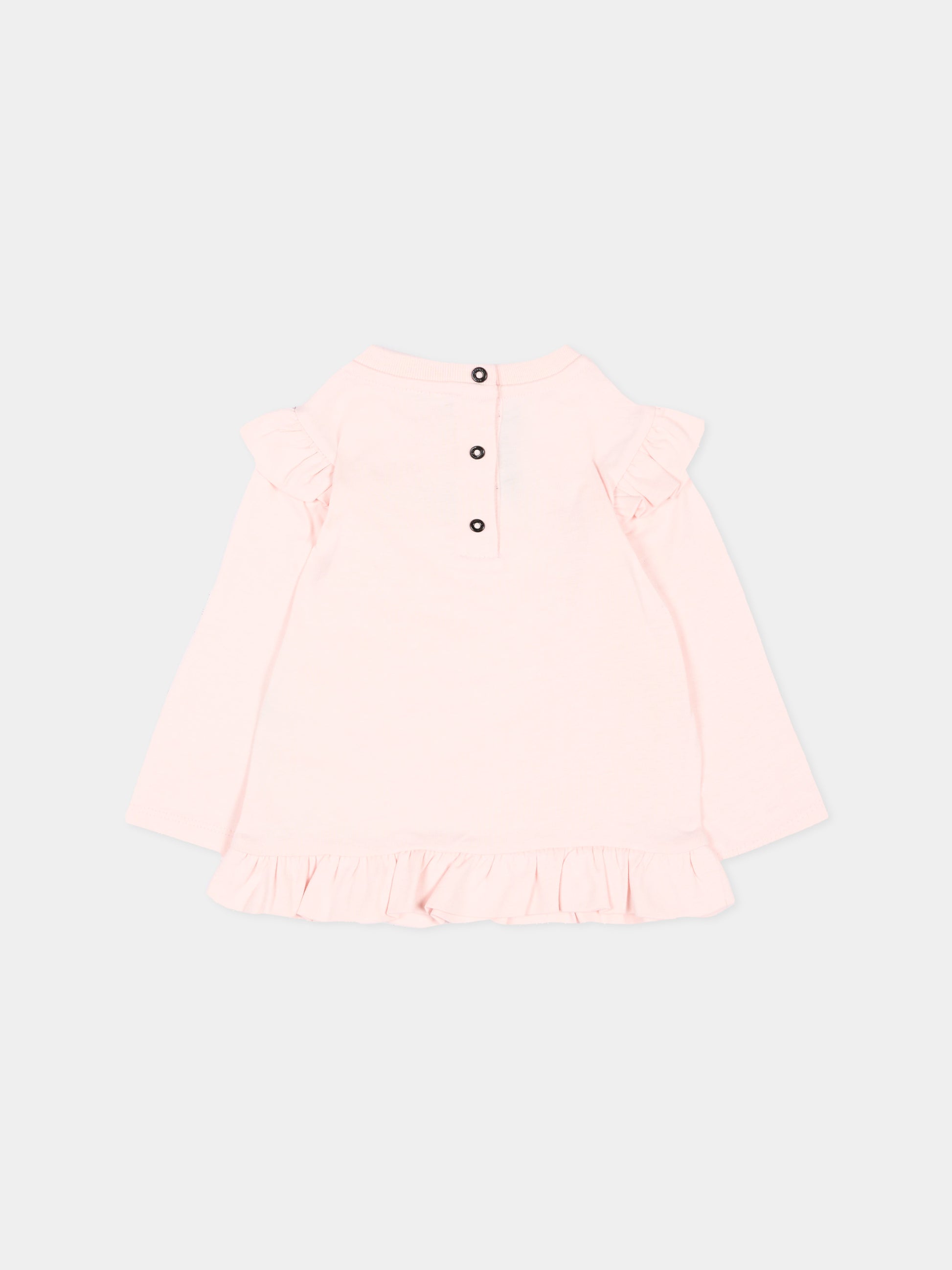 T-shirt a manica lunga rosa per neonata con logo,Balmain Kids,BZ8010 Z3672 508NE