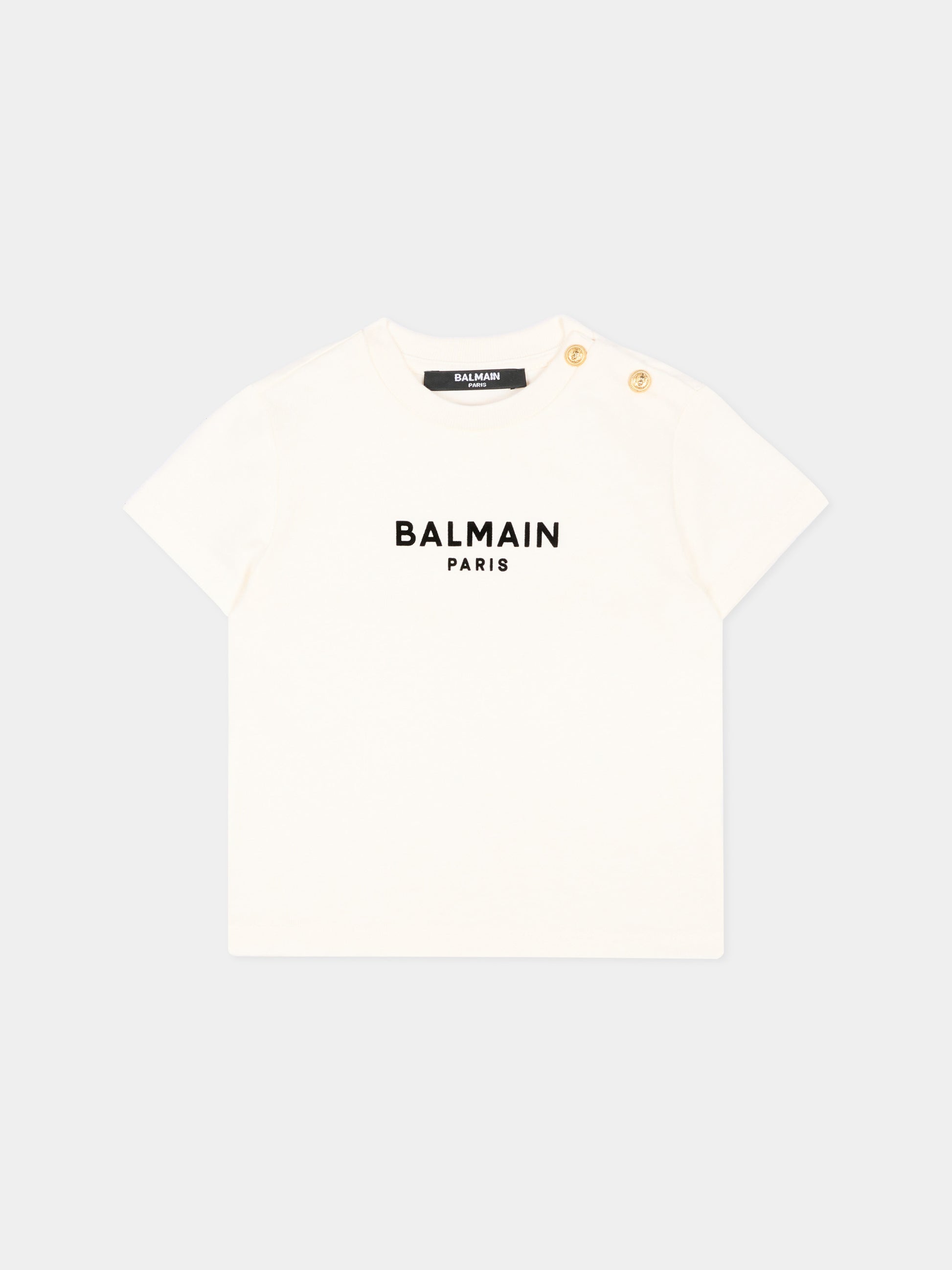 T-Shirt avorio per neonati con logo,Balmain Kids,BZ8321 Z3672 102OR