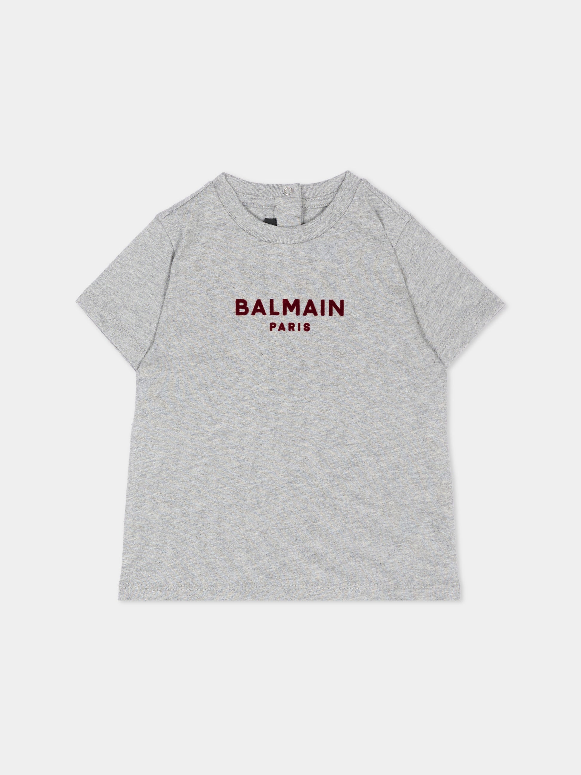 T-Shirt grigia per neonati con logo,Balmain Kids,BZ8341 Z3191 806BD