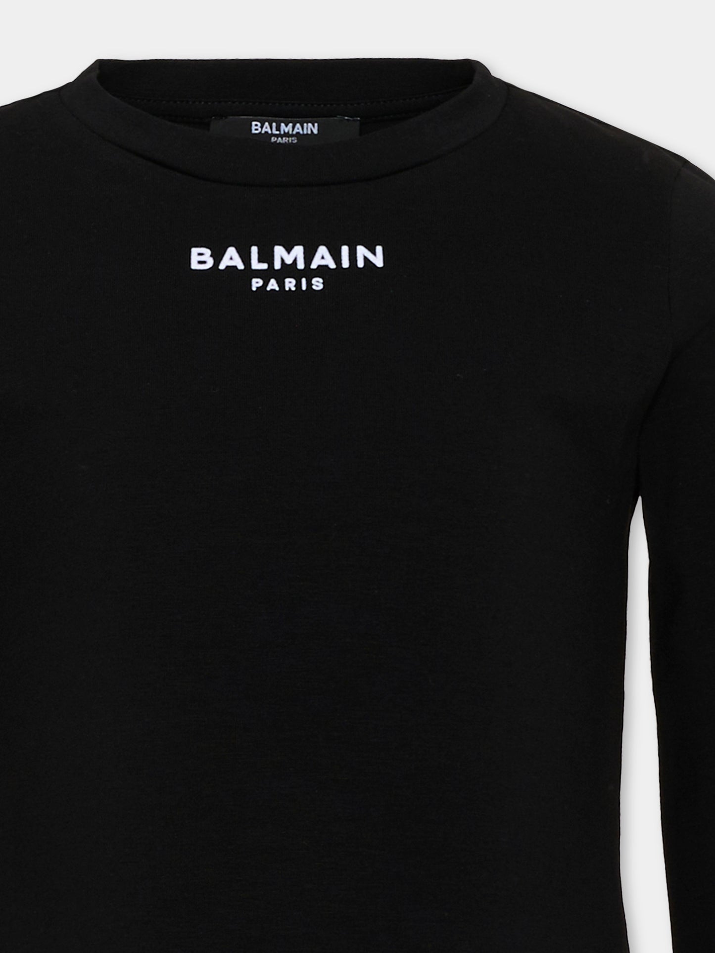 T-Shirt a manica lunga nera per bambina con logo,Balmain Kids,BZ8A70 Z3277 930BC