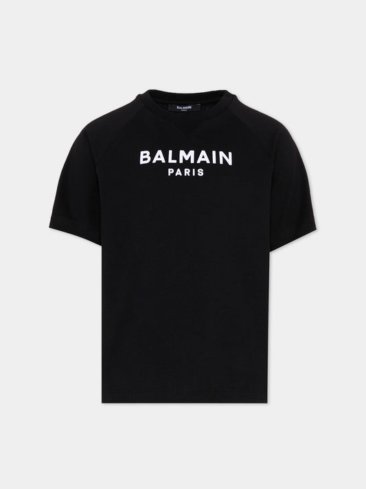 T-Shirt nera per bambino con logo,Balmain Kids,BZ8I01 Z3672 930BC