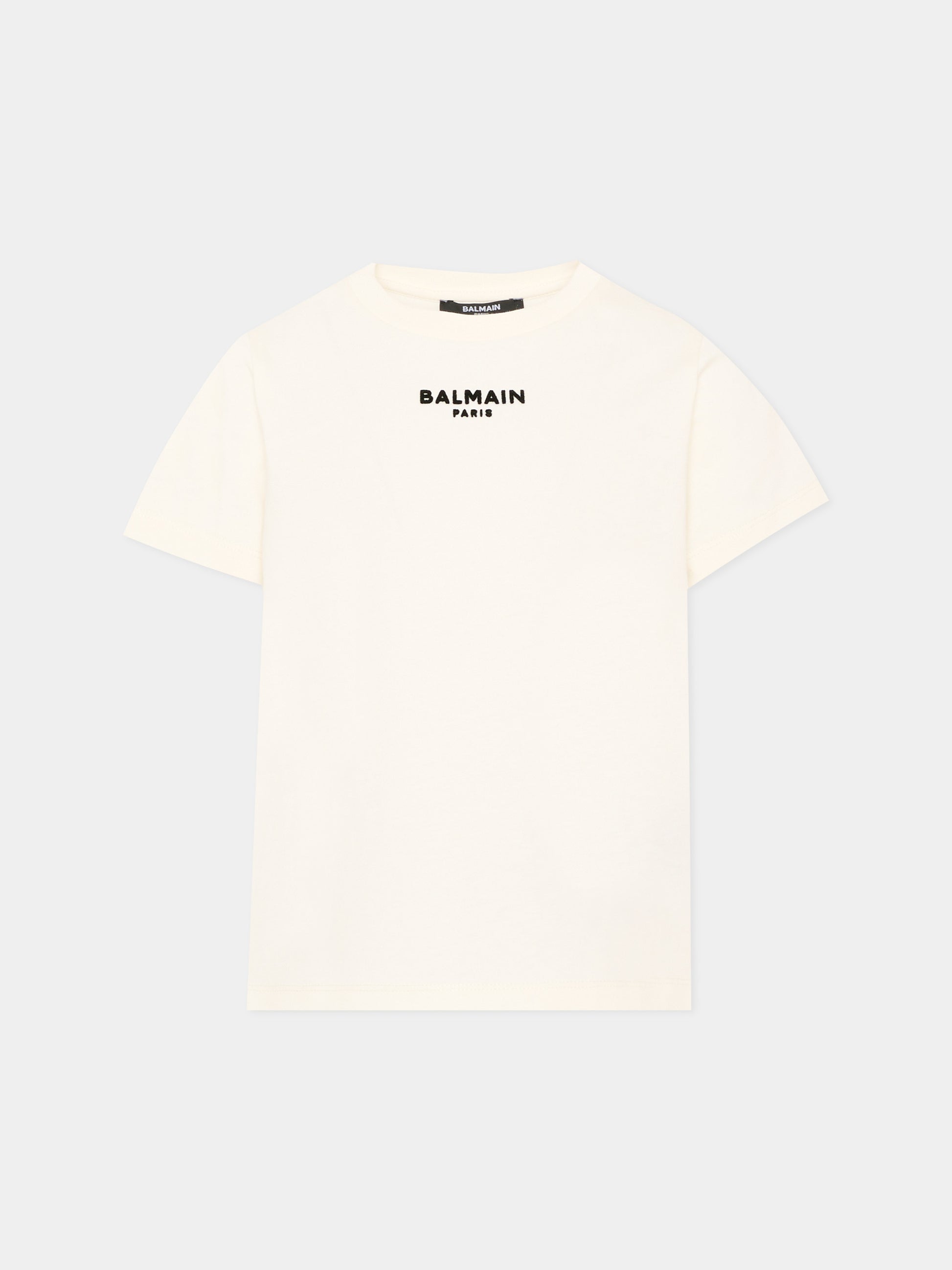 T-Shirt avorio per bambini con logo,Balmain Kids,BZ8I11 Z3672 102NE