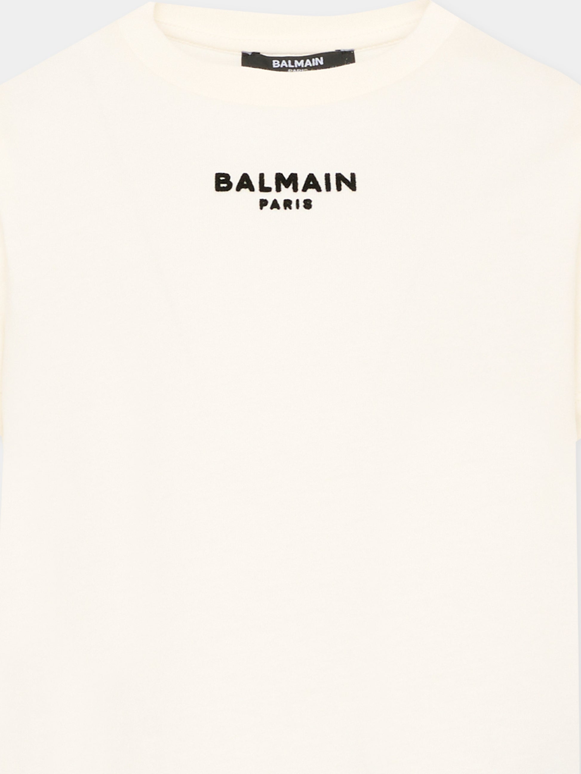 T-Shirt avorio per bambini con logo,Balmain Kids,BZ8I11 Z3672 102NE