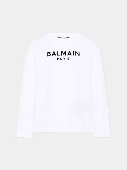 T-Shirt bianca per bambini con logo,Balmain Kids,BZ8I20 Z3672 100NE