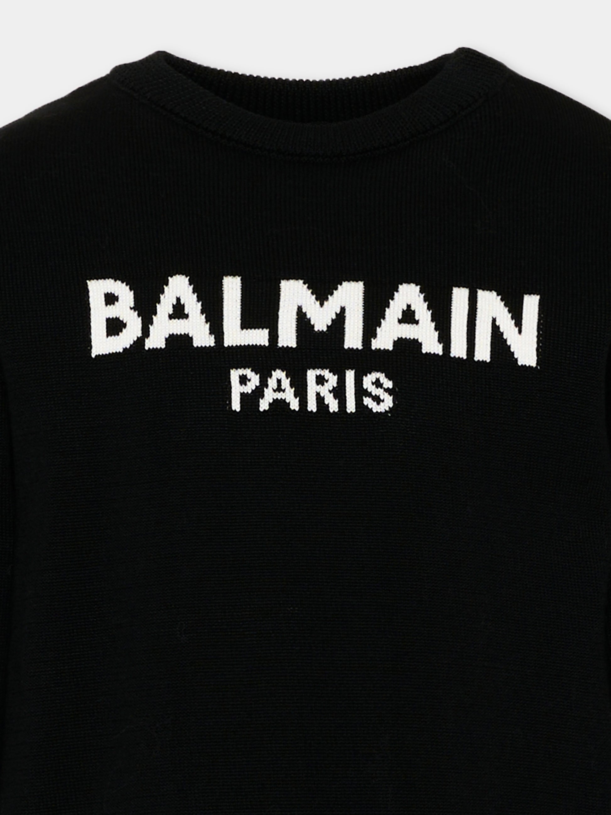 Maglione nero per bambini con logo,Balmain Kids,BY9P60 Z2839 930AV