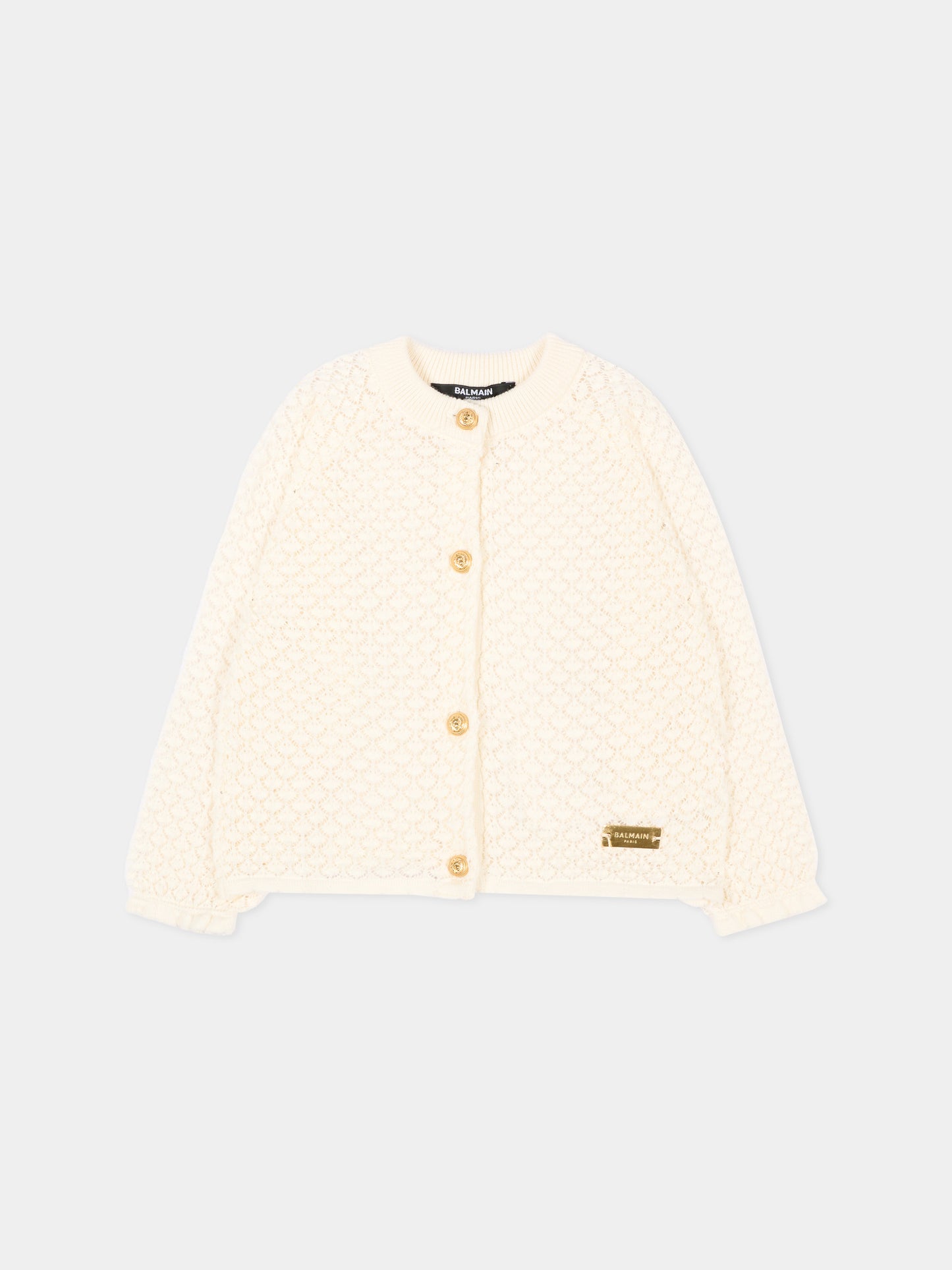 Cardigan avorio per neonata con logo,Balmain Kids,BZ9000 Z3491 101OR