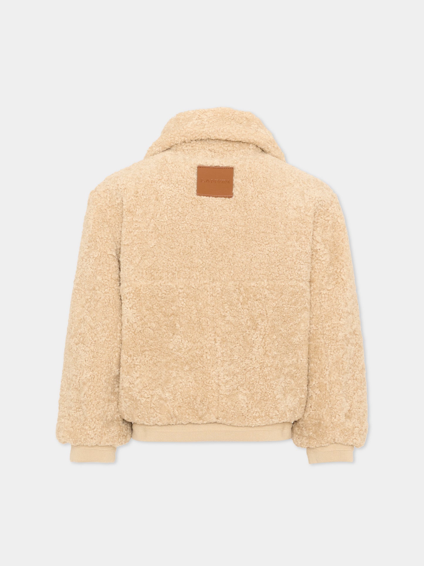 Ecopelliccia beige per bambino reversibile con logo,Lanvin Petite,N30447 287