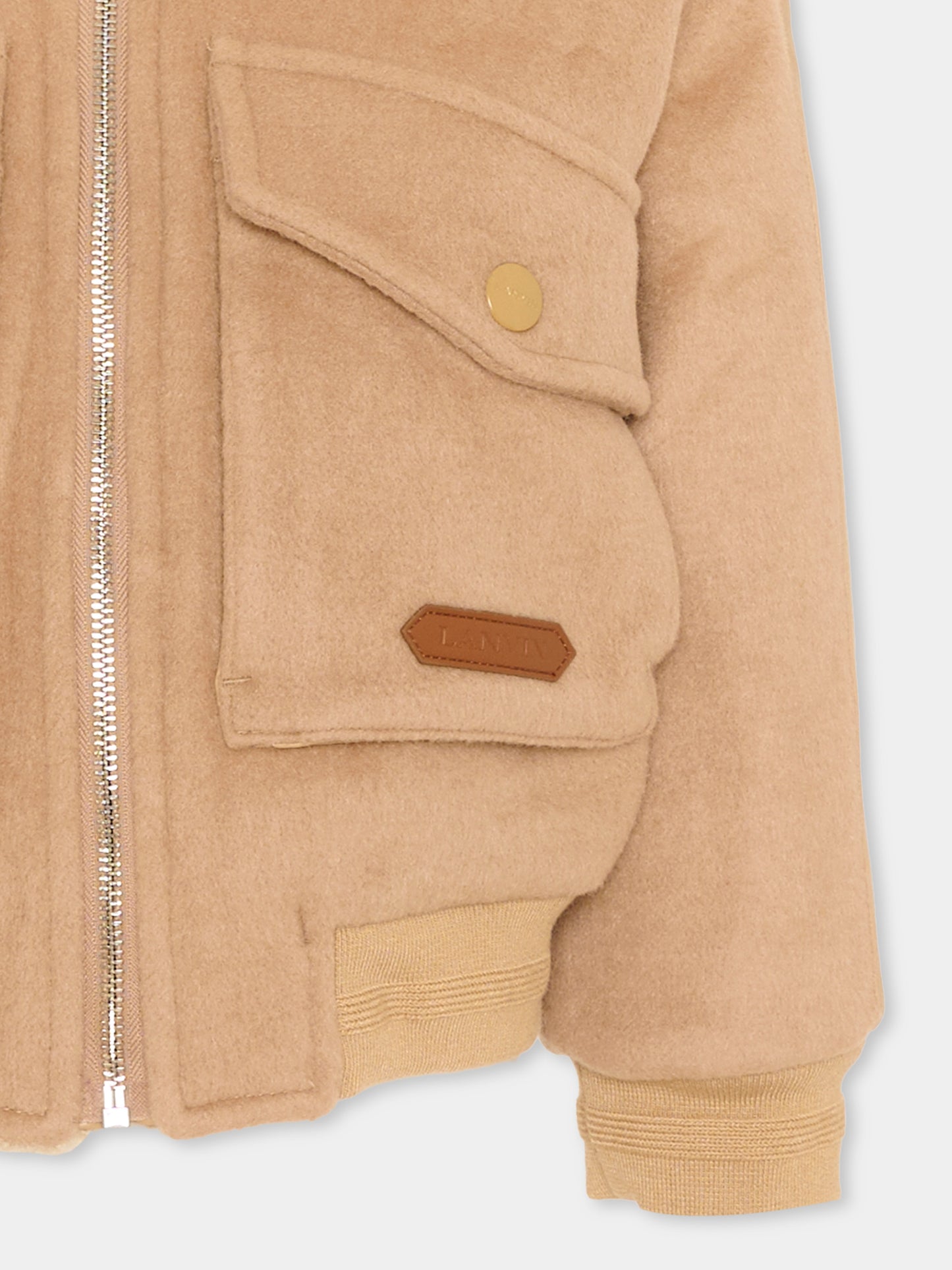 Ecopelliccia beige per bambino reversibile con logo,Lanvin Petite,N30447 287