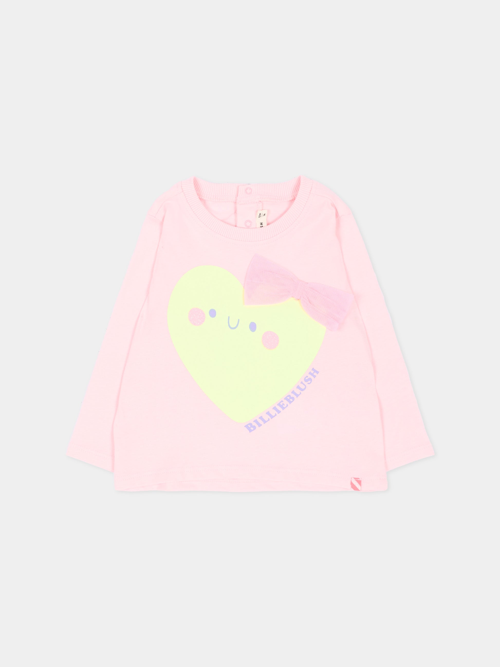 T-shirt a manica lunga rosa per neonata con cuore,Billieblush,U22241 475
