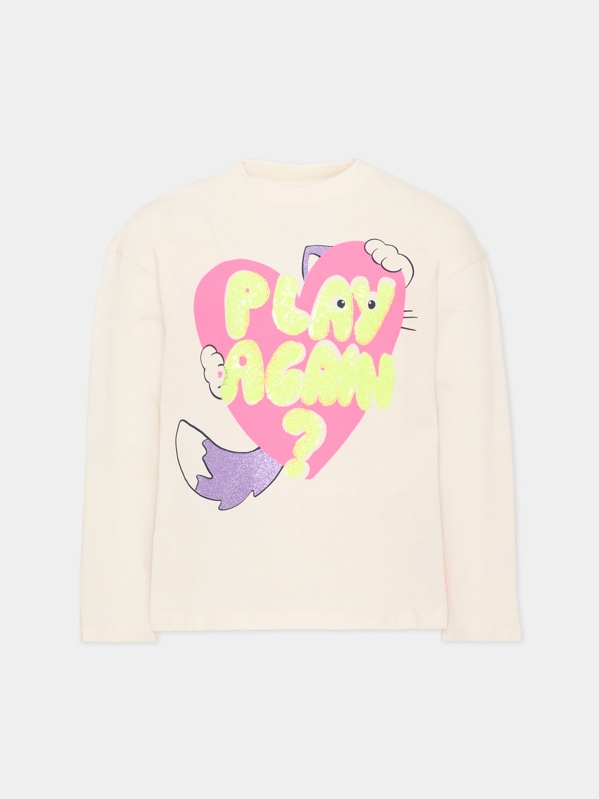 T-shirt a manica lunga avorio per bambina con cuore,Billieblush,U22379 121