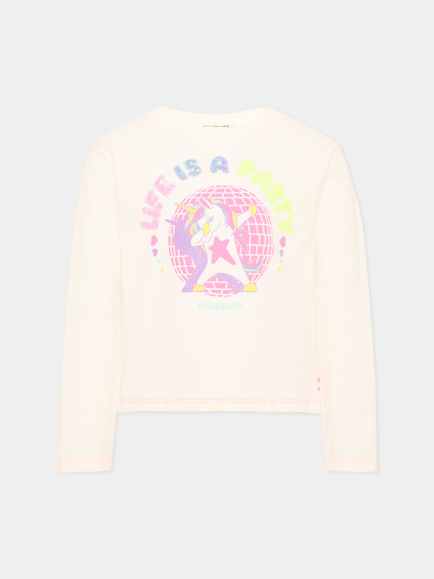 T-shirt avorio per bambina con unicorno,Billieblush,U22382 121