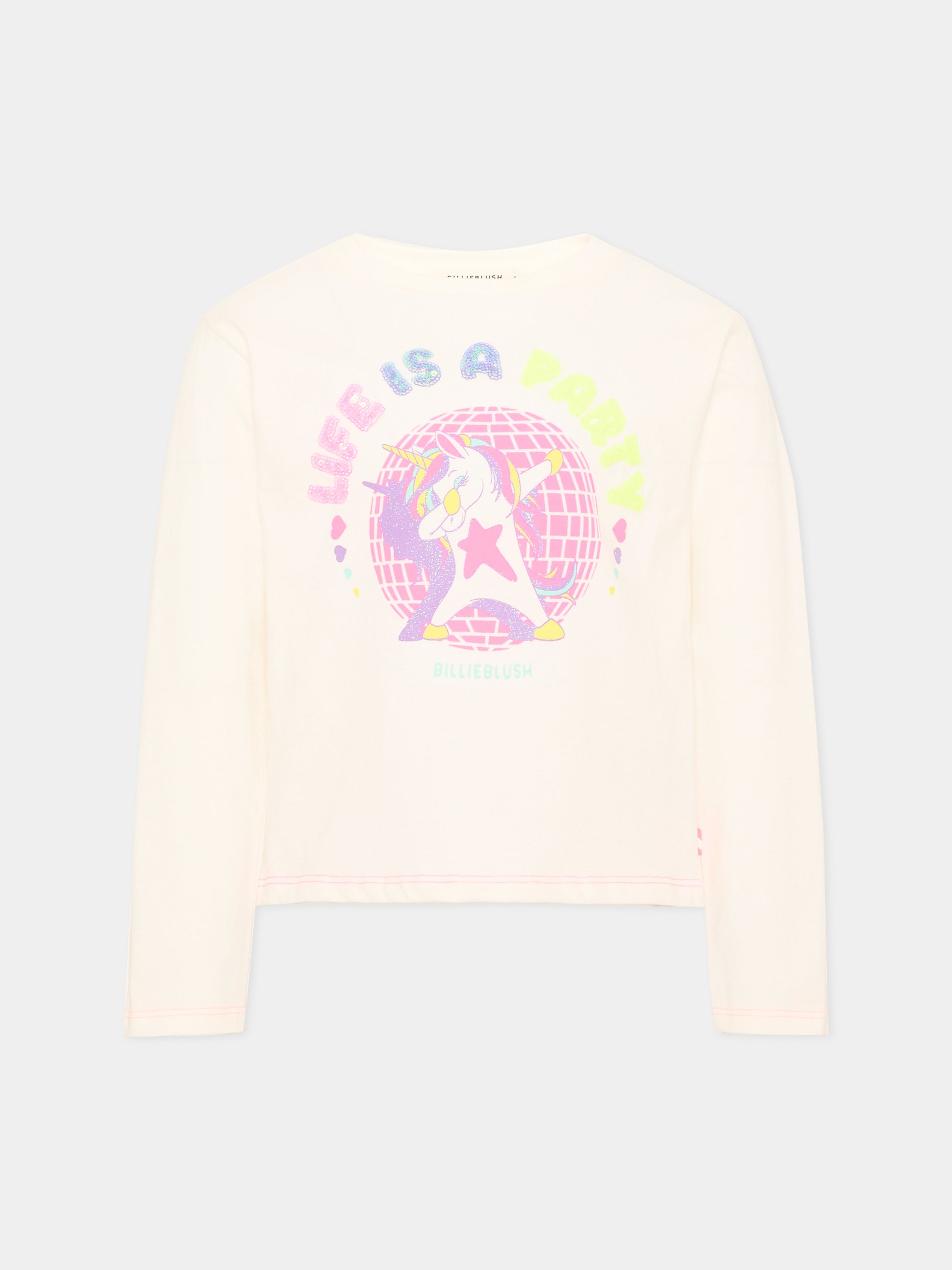 T-shirt avorio per bambina con unicorno,Billieblush,U22382 121