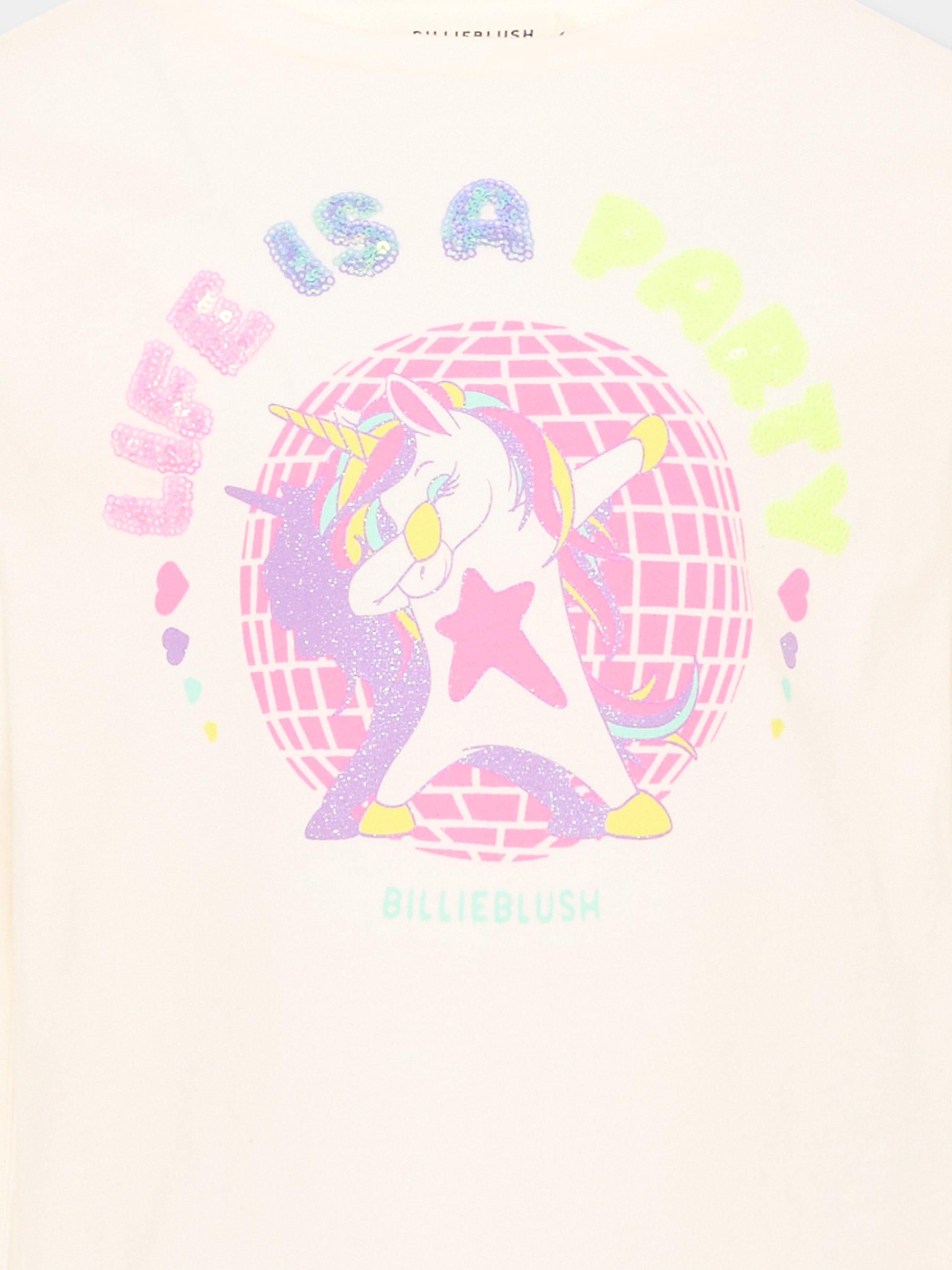 T-shirt avorio per bambina con unicorno,Billieblush,U22382 121