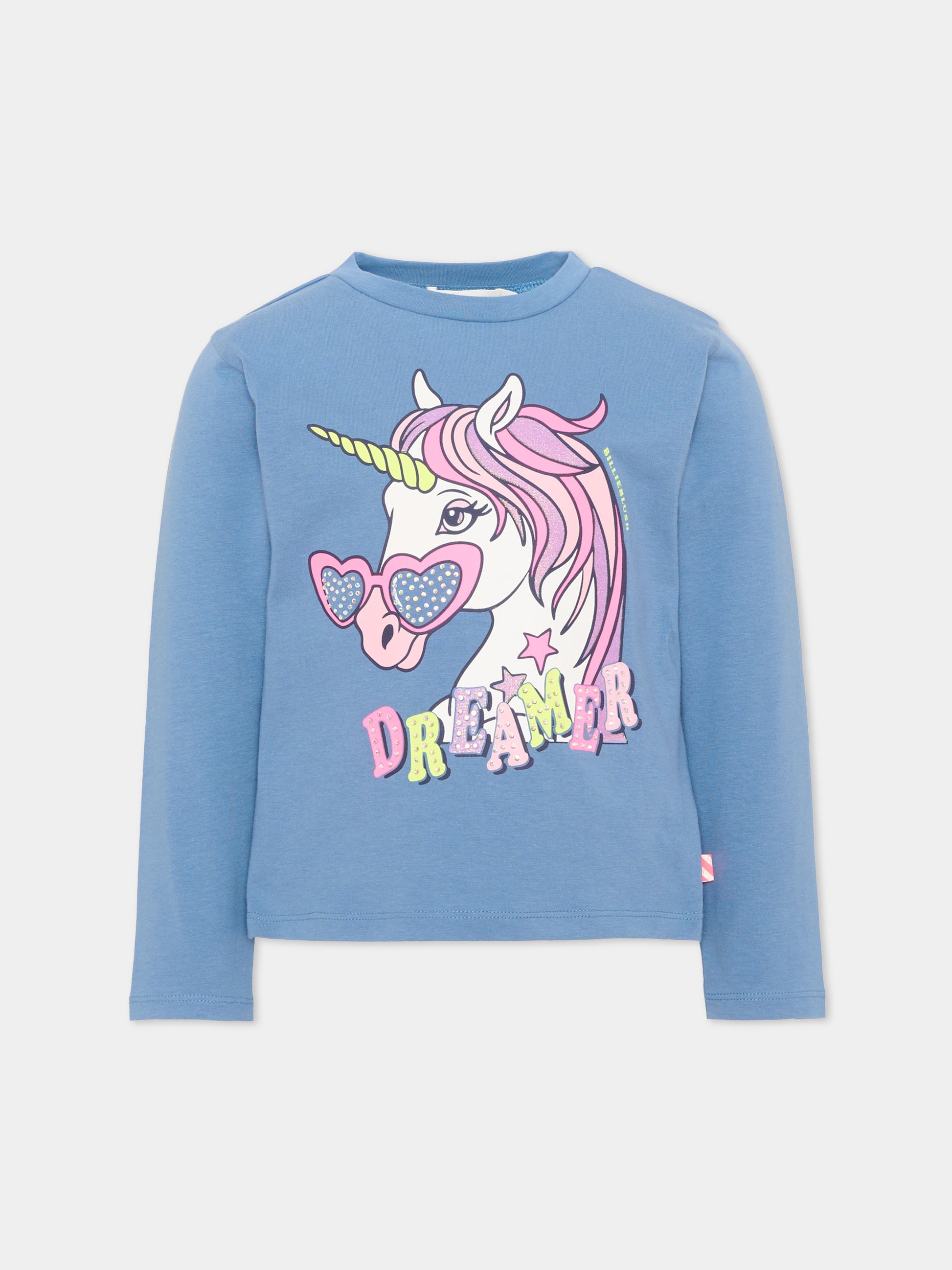 T-shirt azzurra per bambina con unicorno,Billieblush,U22384 81U