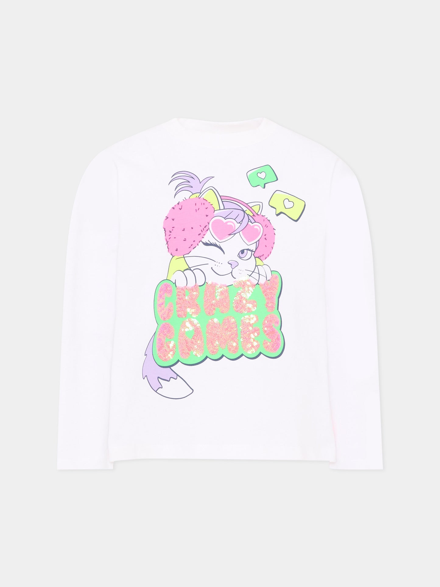 T-shirt a manica lunga bianca per bambina con stampa,Billieblush,U22387 10P