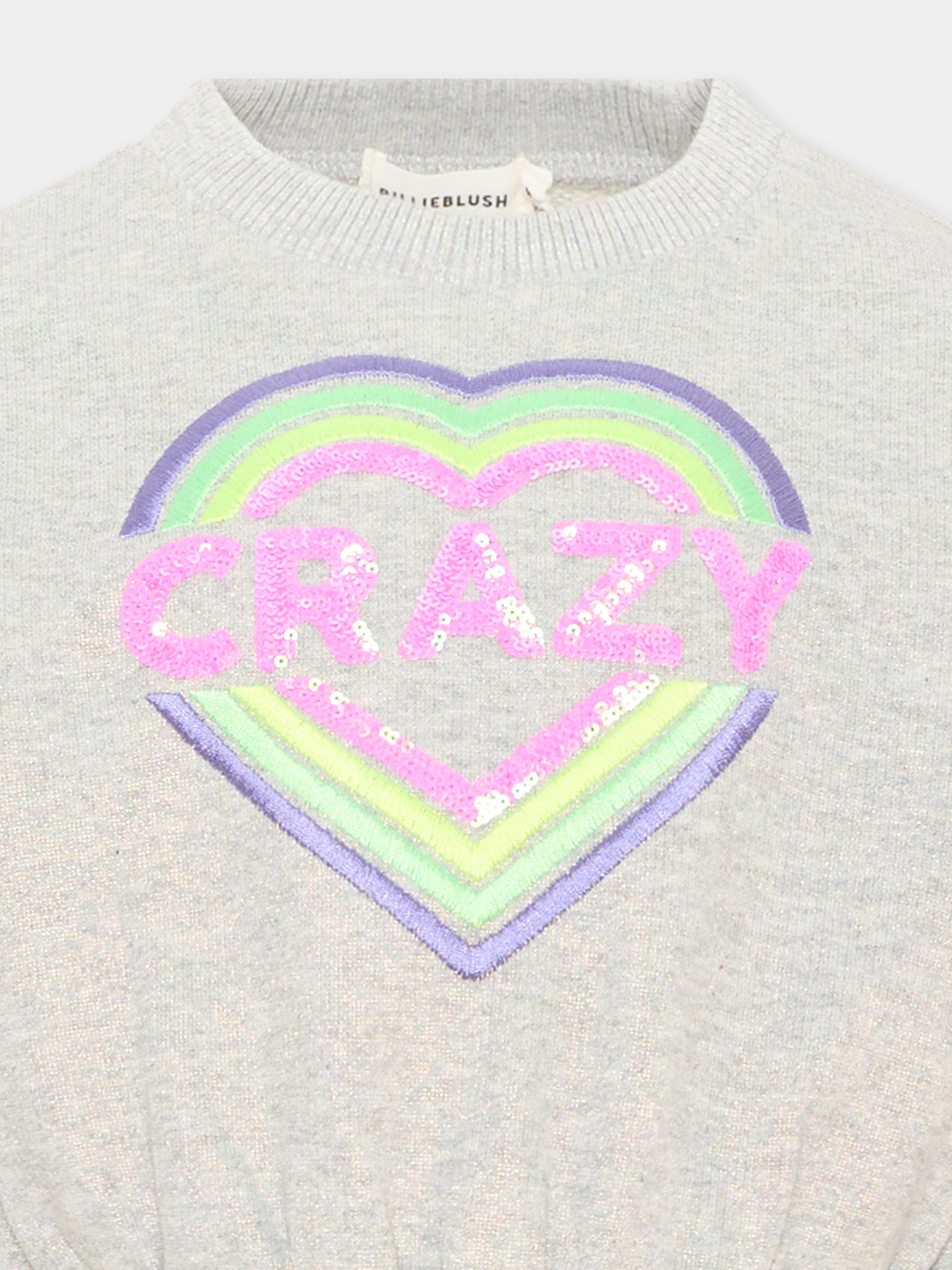 Felpa grigia per bambina con cuore,Billieblush,U22400 111