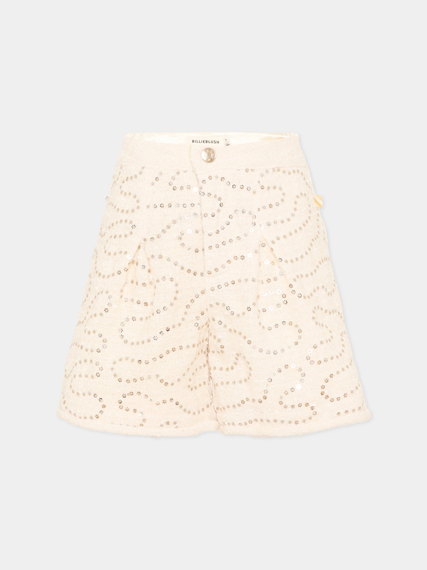 Shorts avorio per bambina con paillettes,Billieblush,U22429 121