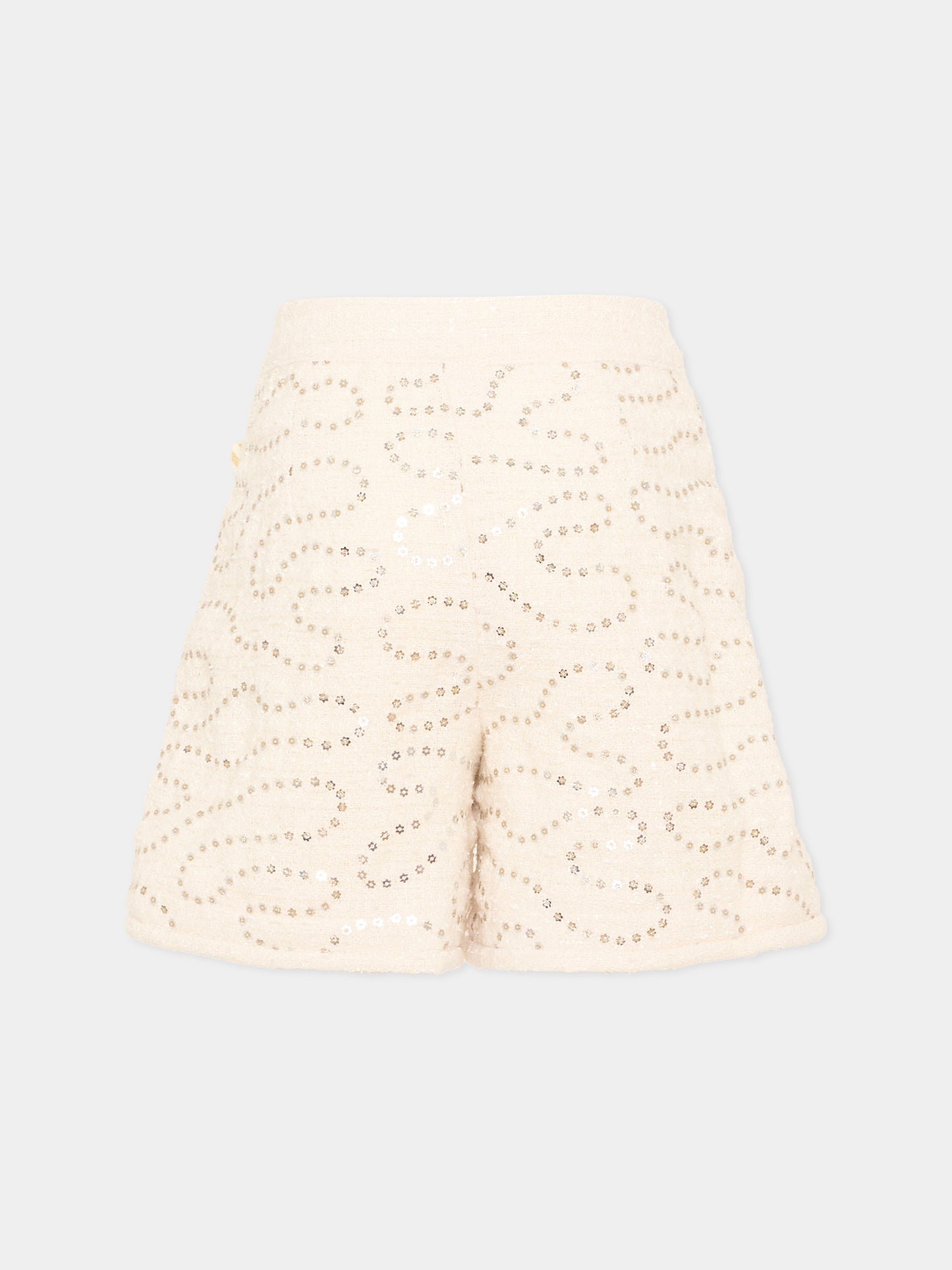 Shorts avorio per bambina con paillettes,Billieblush,U22429 121