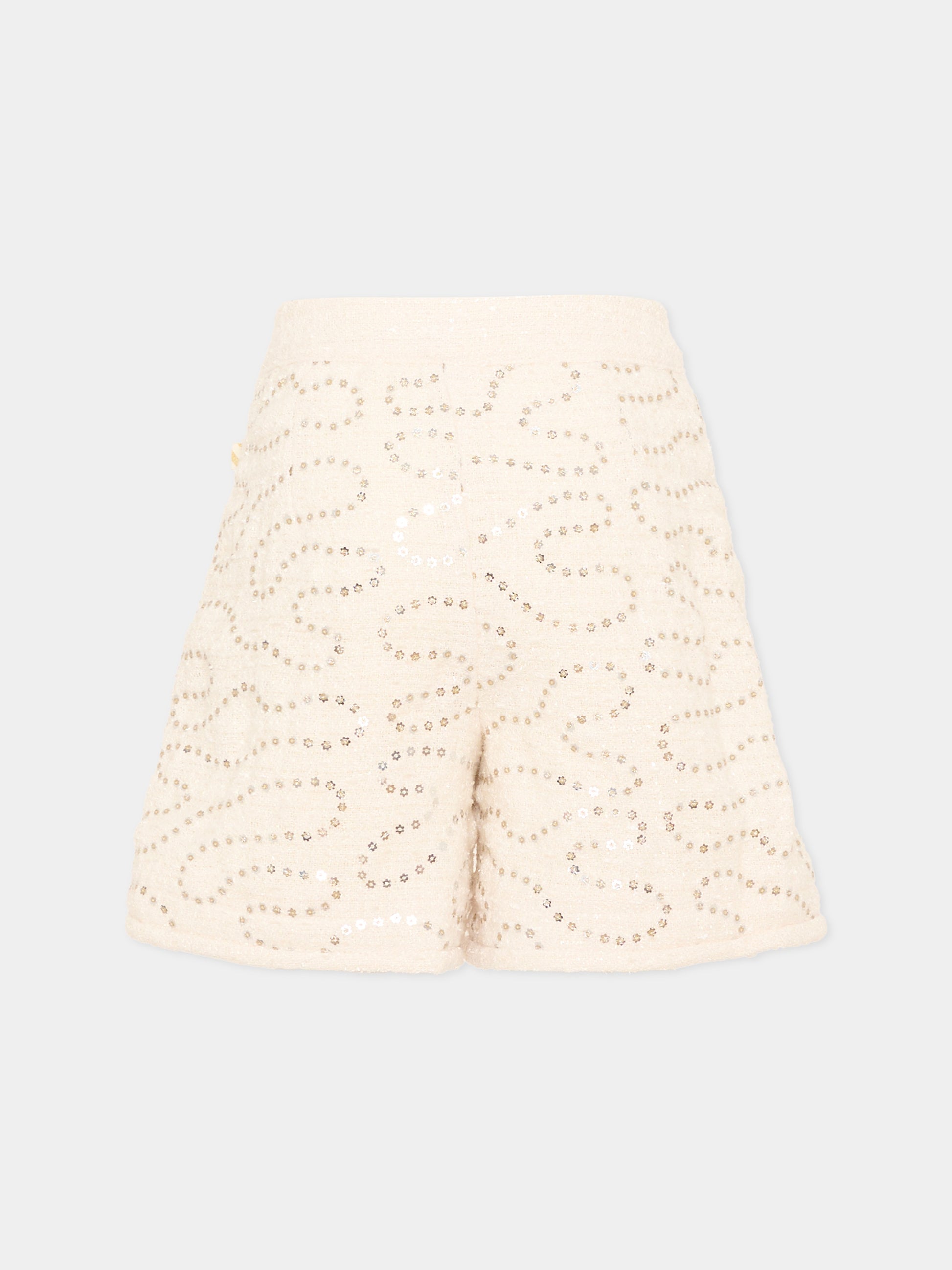 Shorts avorio per bambina con paillettes,Billieblush,U22429 121
