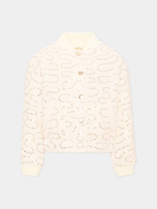 Bomber avorio per bambina con paillettes,Billieblush,U22433 121