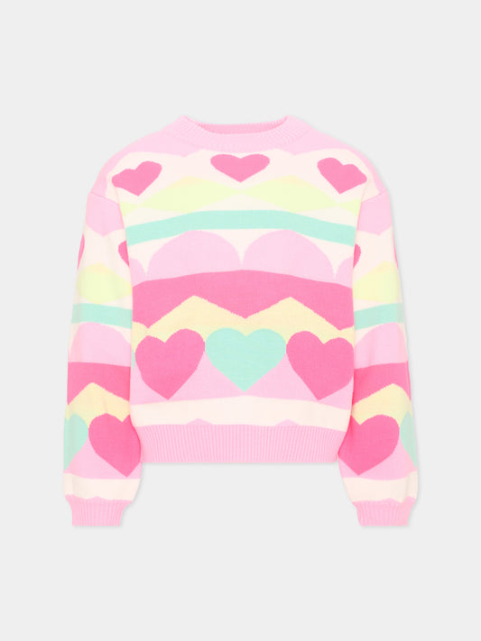 Maglione rosa per bambina con cuori,Billieblush,U22474 Z41
