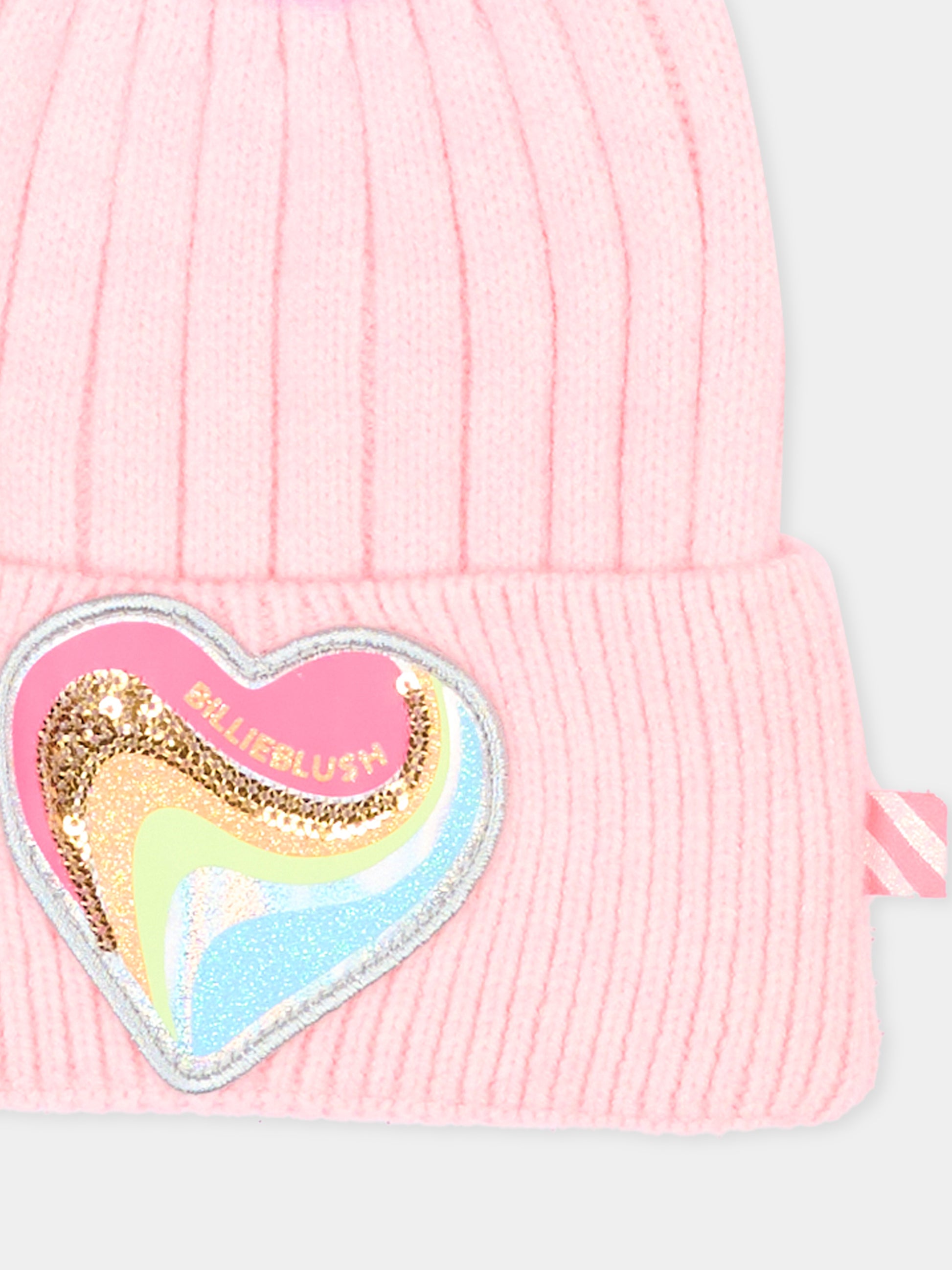 Berretto rosa per bambina con cuore con logo,Billieblush,U22505 475