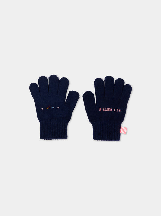Guanti blu per bambina con logo,Billieblush,U22541 85T