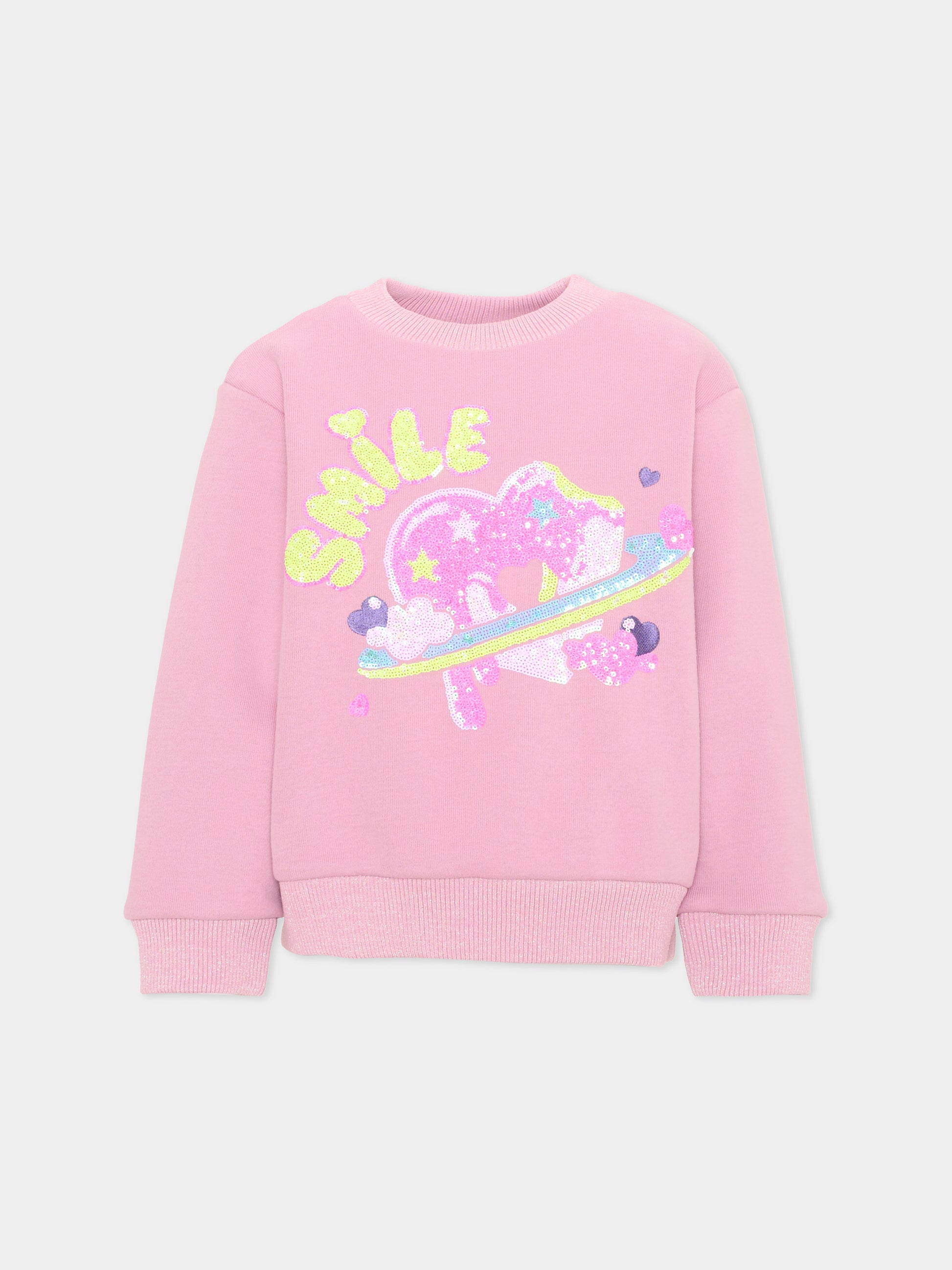 Felpa rosa per bambina con paillettes,Billieblush,U22568 48X