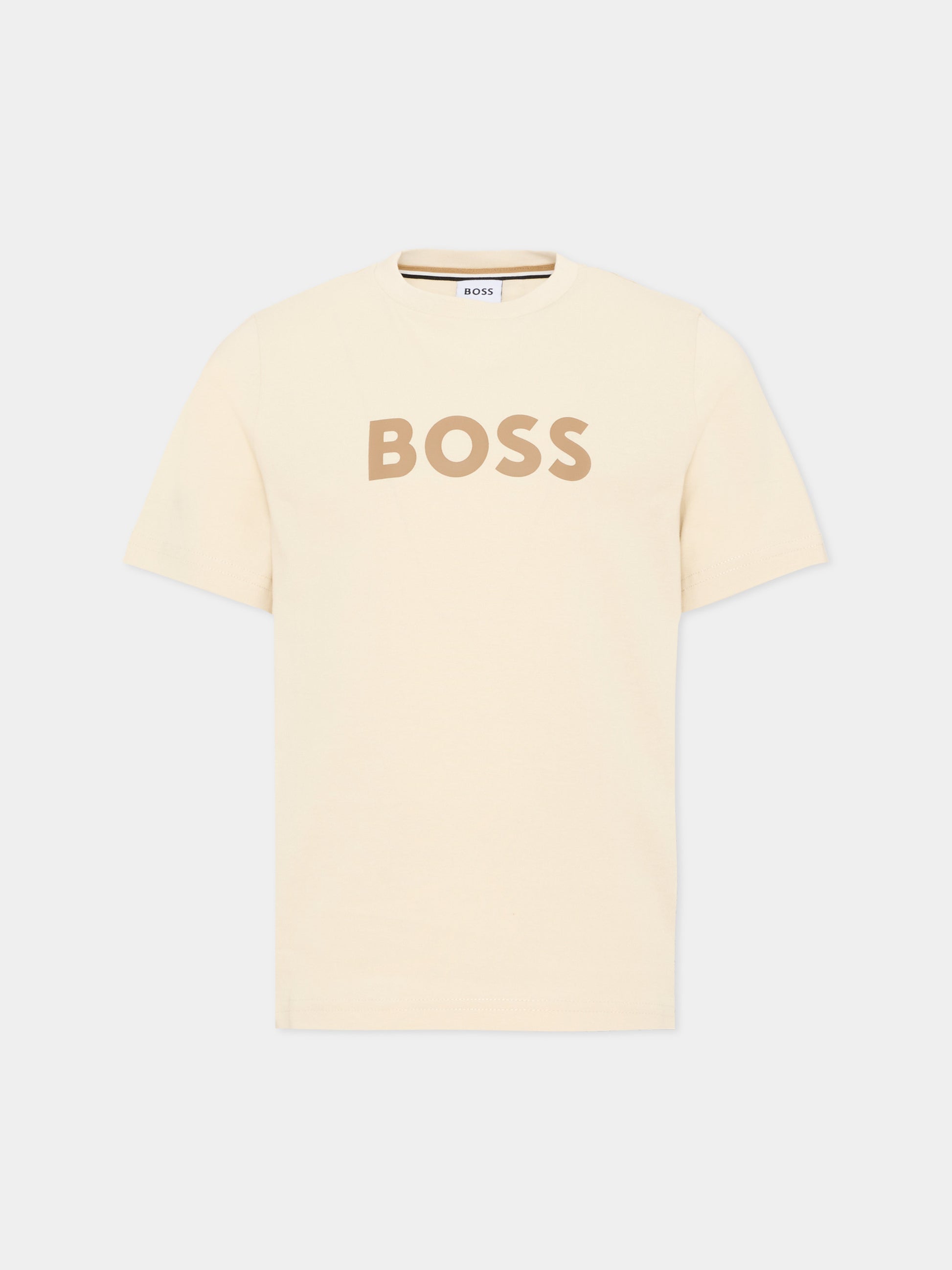 T-Shirt beige per bambino con logo,Boss,J52711 21C