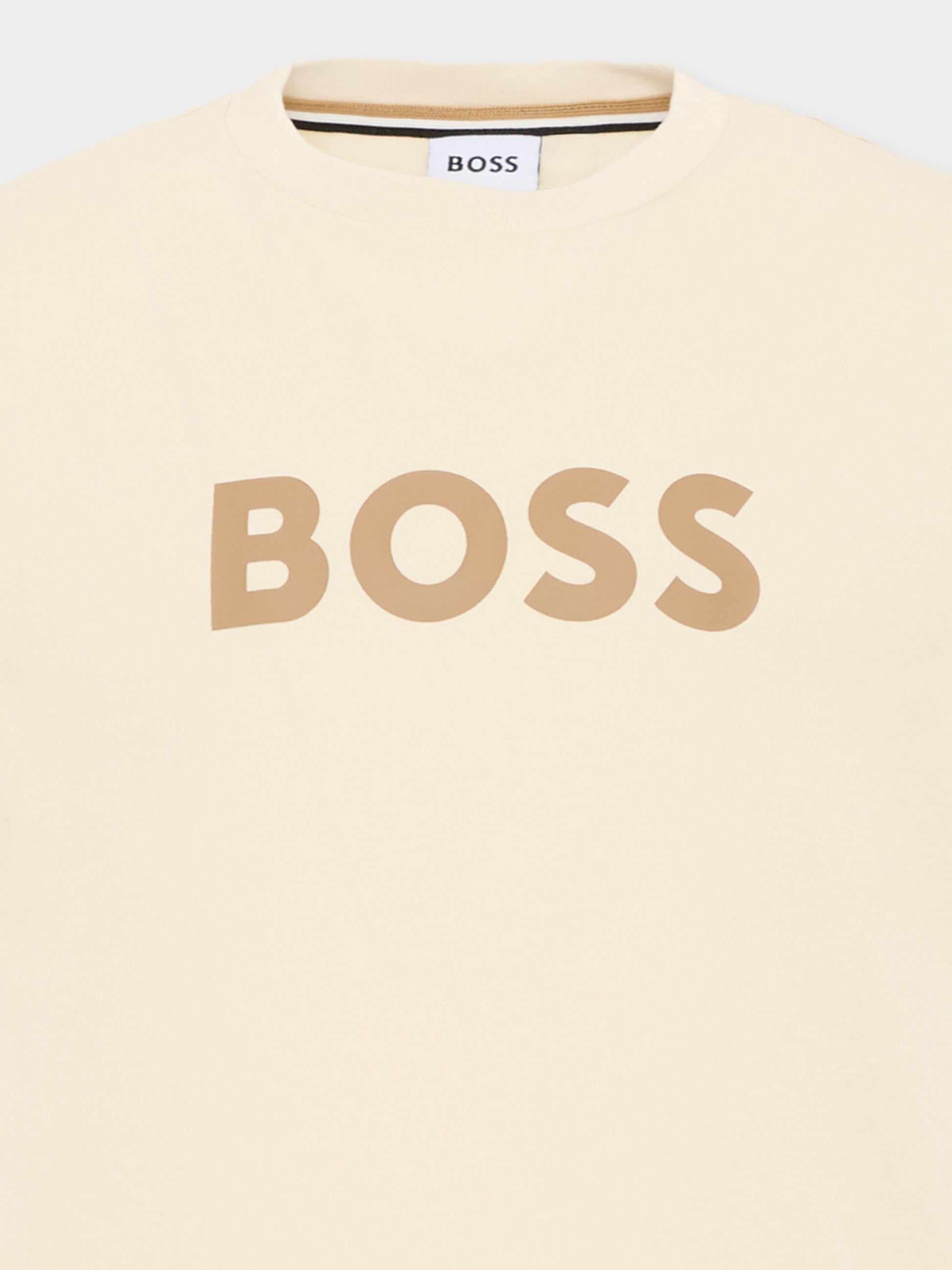 T-Shirt beige per bambino con logo,Boss,J52711 21C