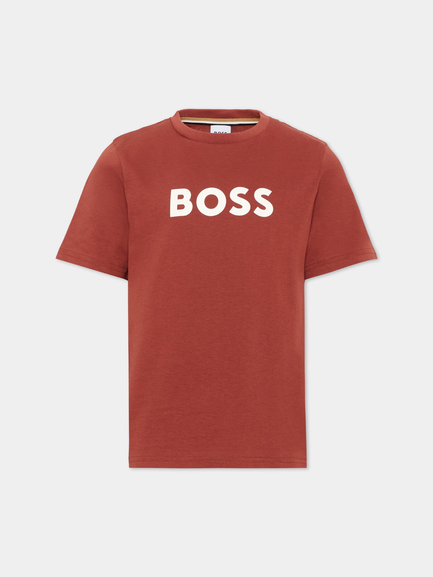 T-Shirt bordeaux per bambino con logo,Boss,J52711 95G