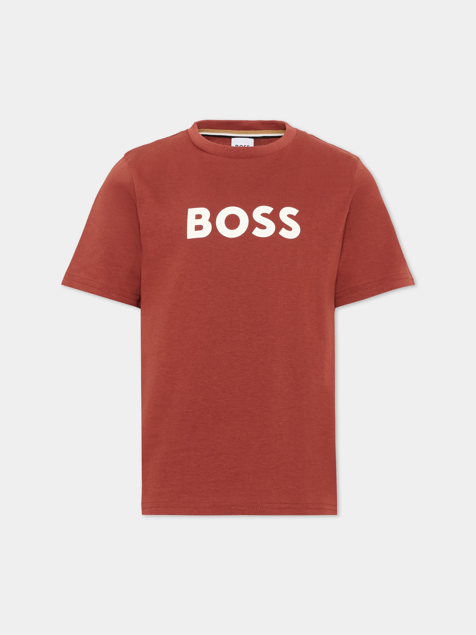 T-Shirt bordeaux per bambino con logo,Boss,J52711 95G