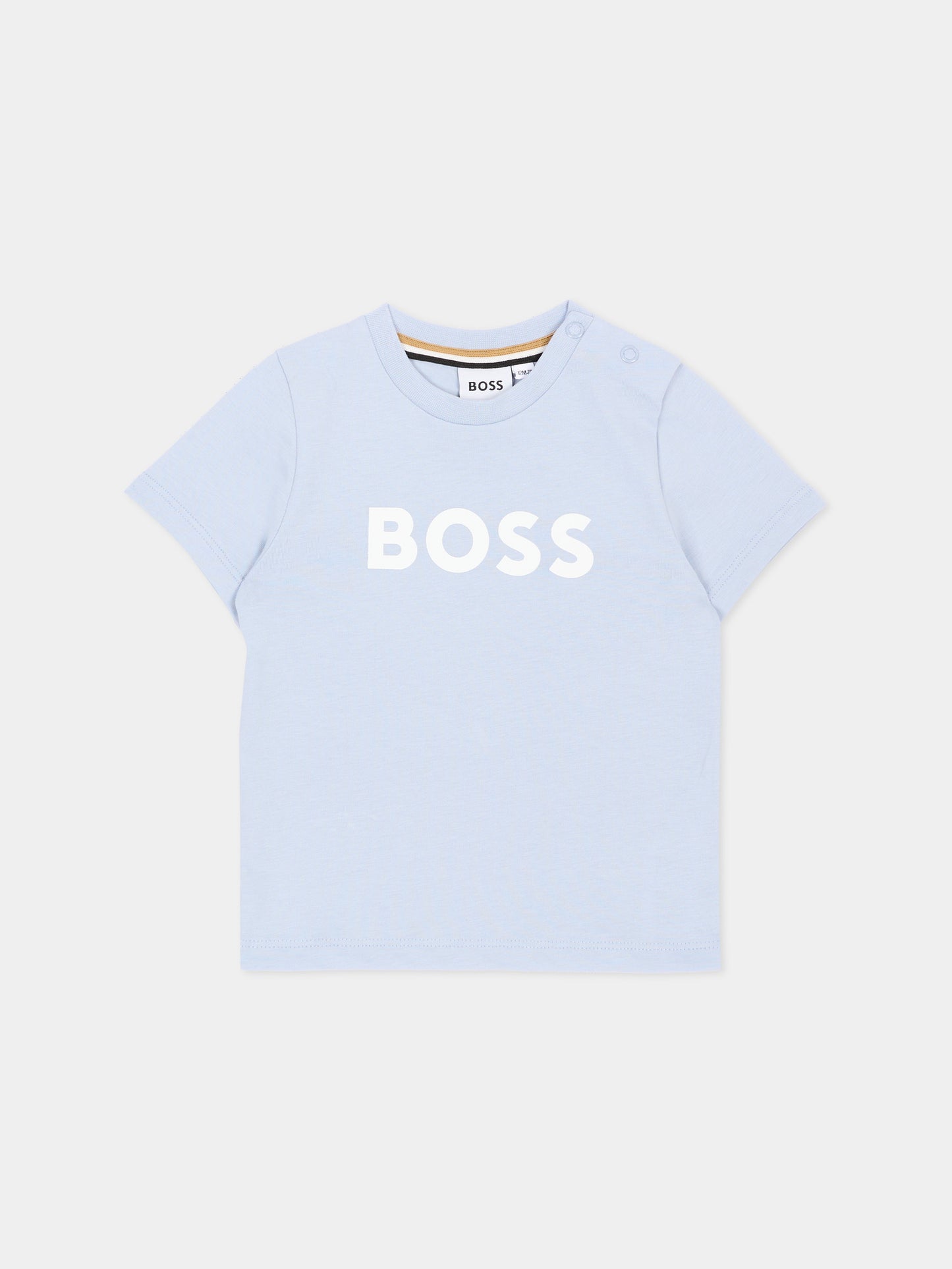 T-Shirt celeste per neonato con logo,Boss,J52712 796