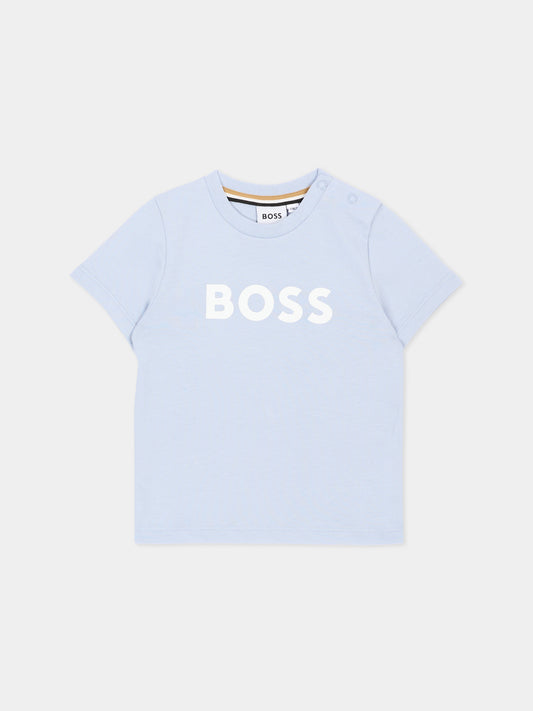 T-Shirt celeste per neonato con logo,Boss,J52712 796