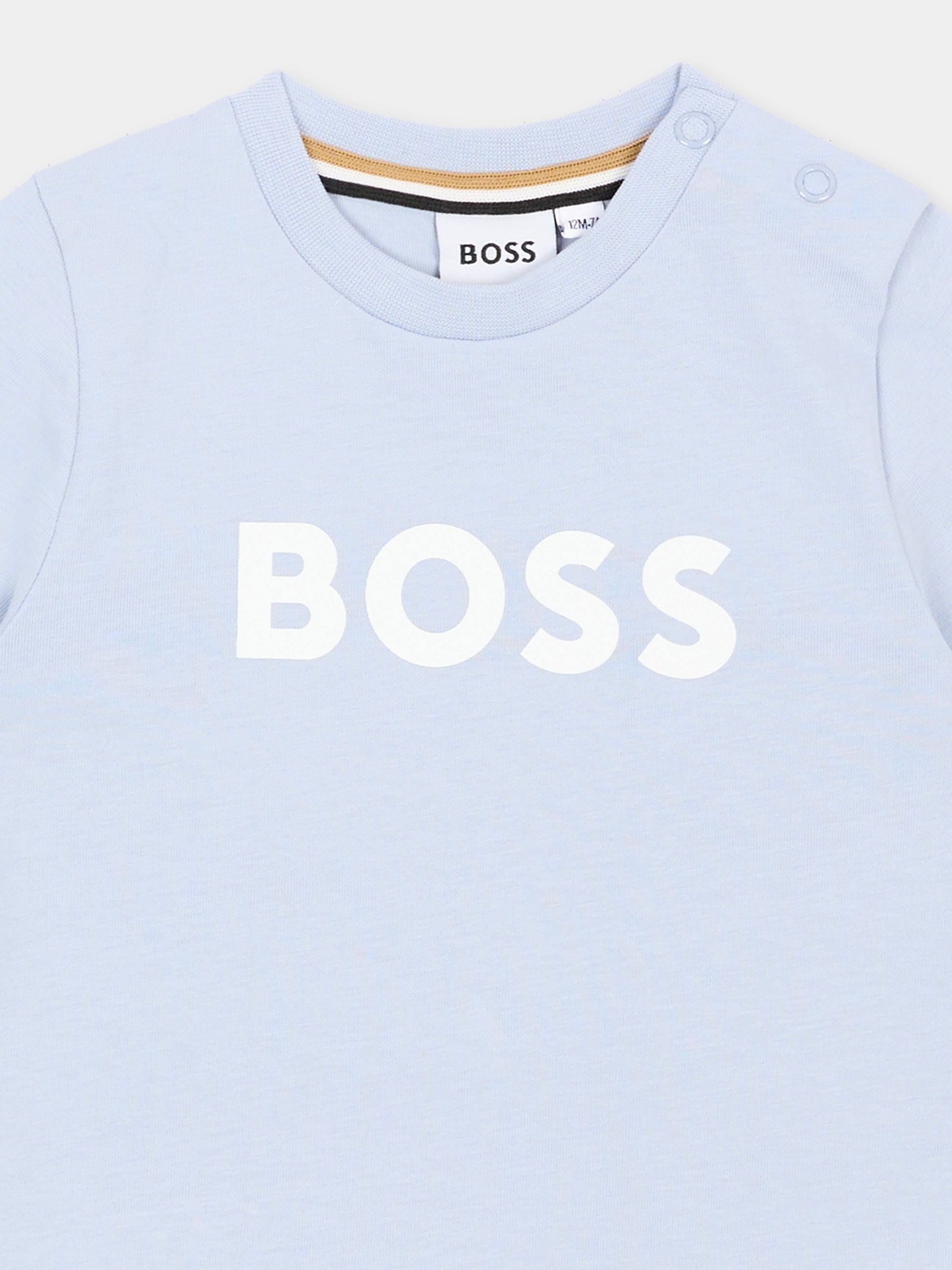 T-Shirt celeste per neonato con logo,Boss,J52712 796