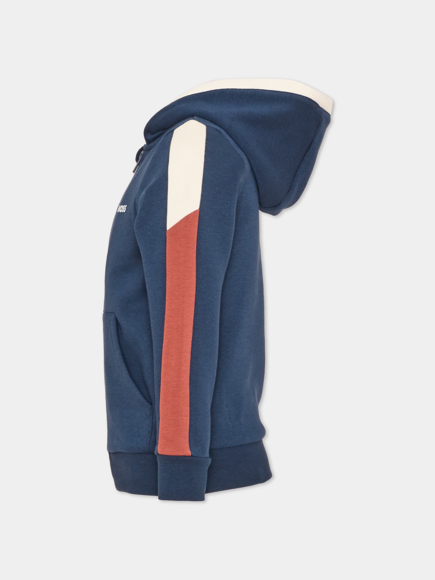 Felpa con cappuccio blu per bambino con logo,Boss,J53368 849