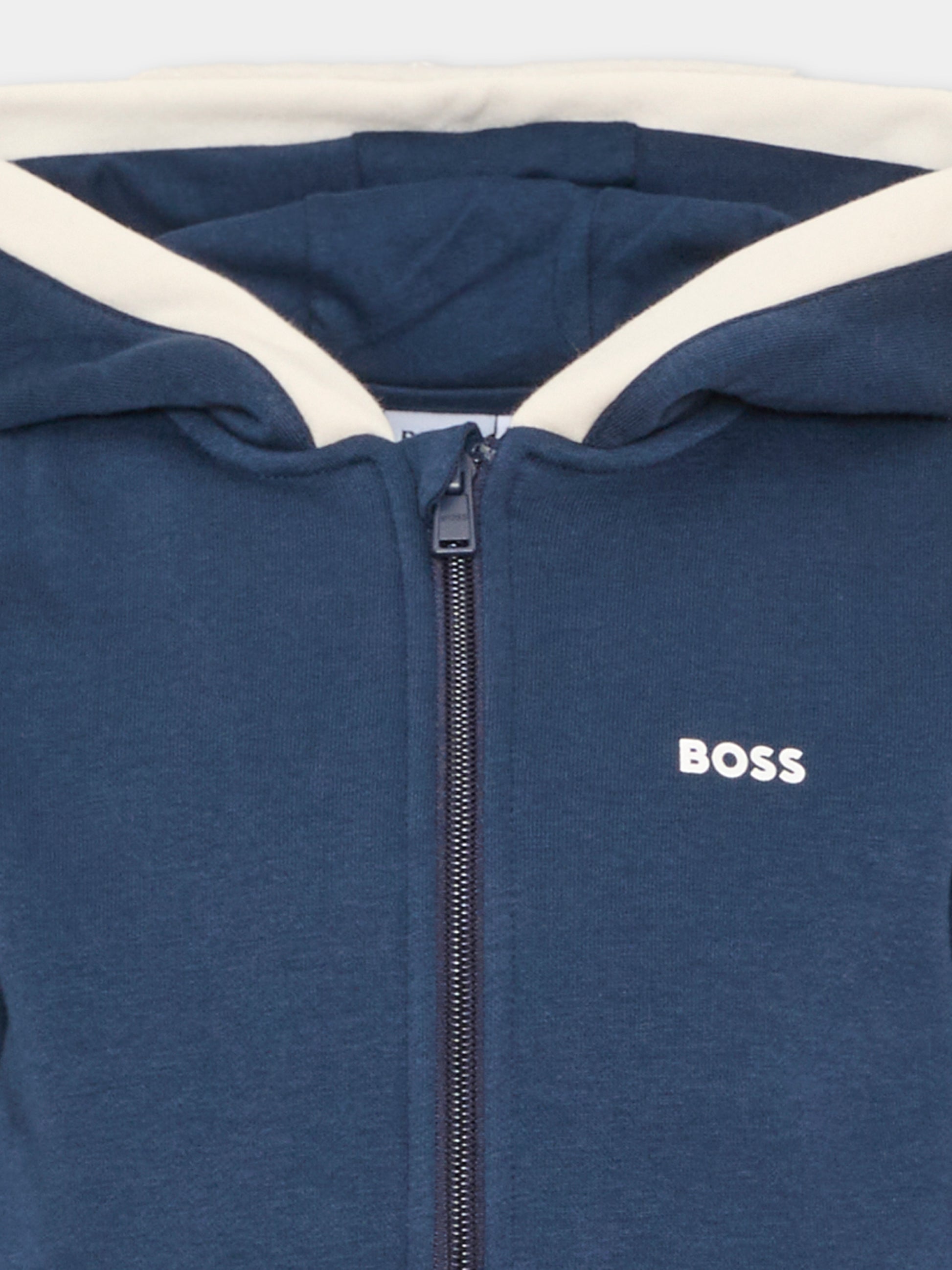 Felpa con cappuccio blu per bambino con logo,Boss,J53368 849