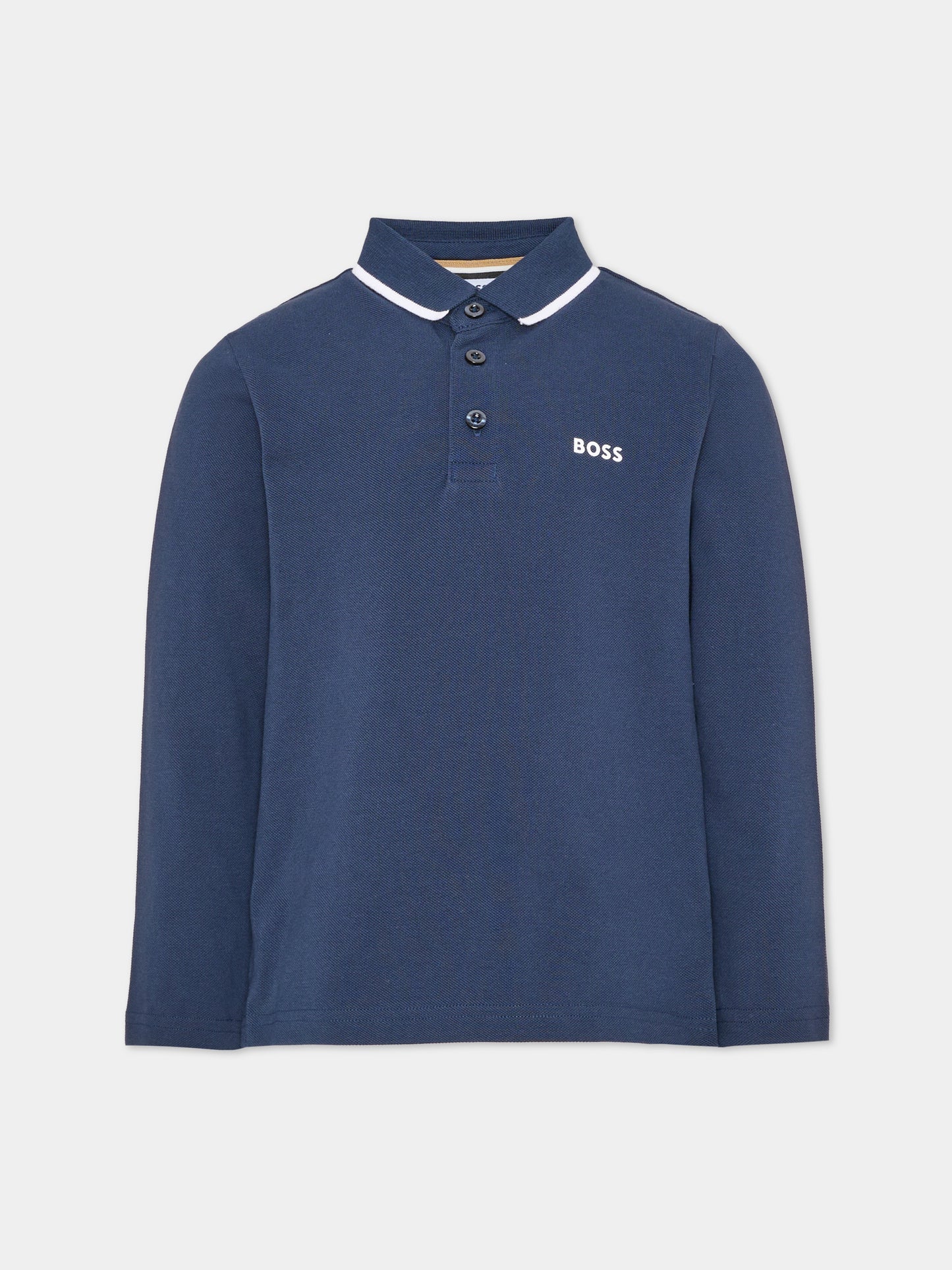 Polo a manica lunga blu per bambino,Boss,J53376 849