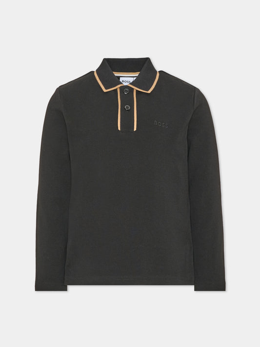 Polo a manica lunga nera per bambino,Boss,J53379 09B