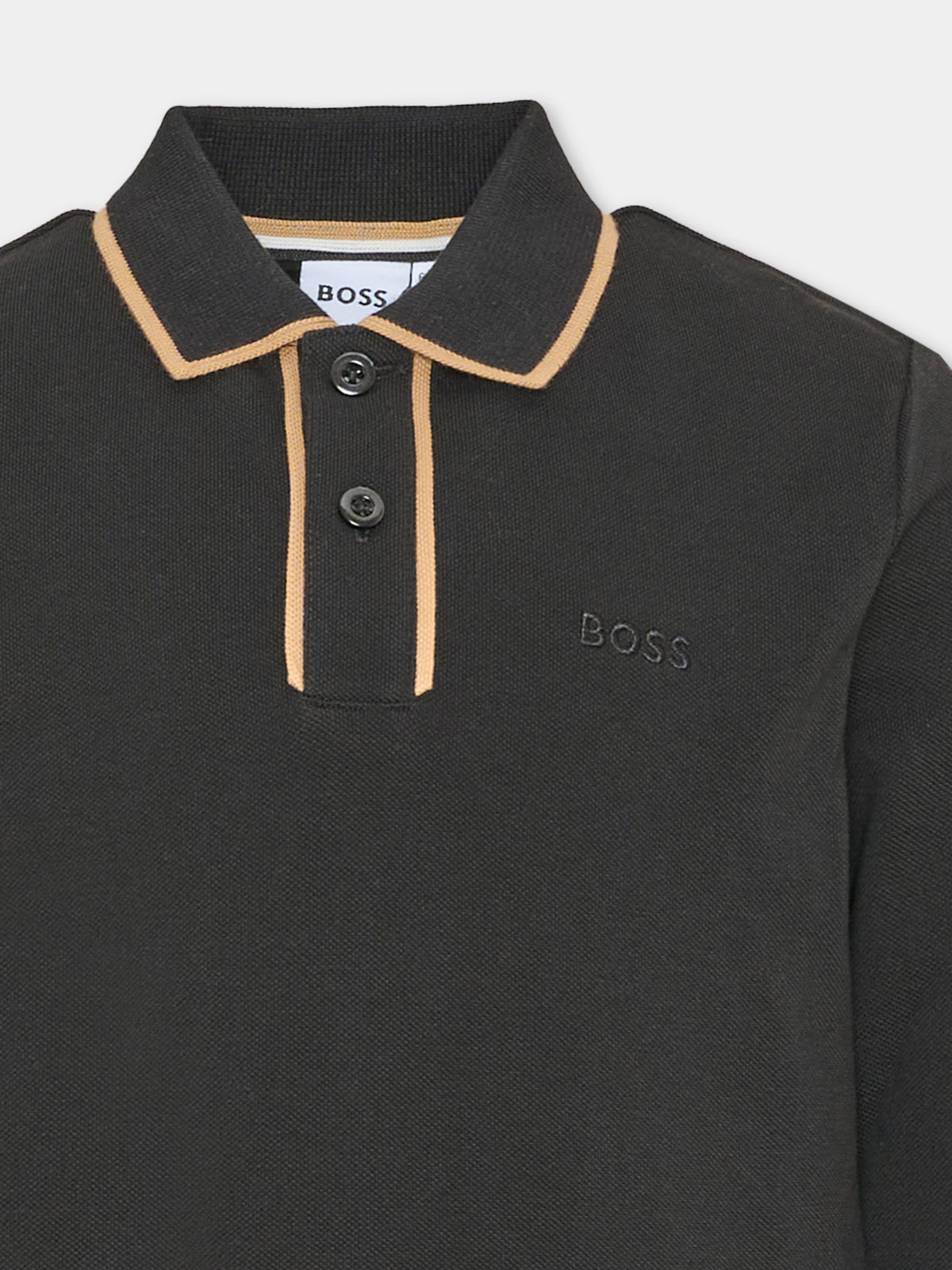 Polo a manica lunga nera per bambino,Boss,J53379 09B