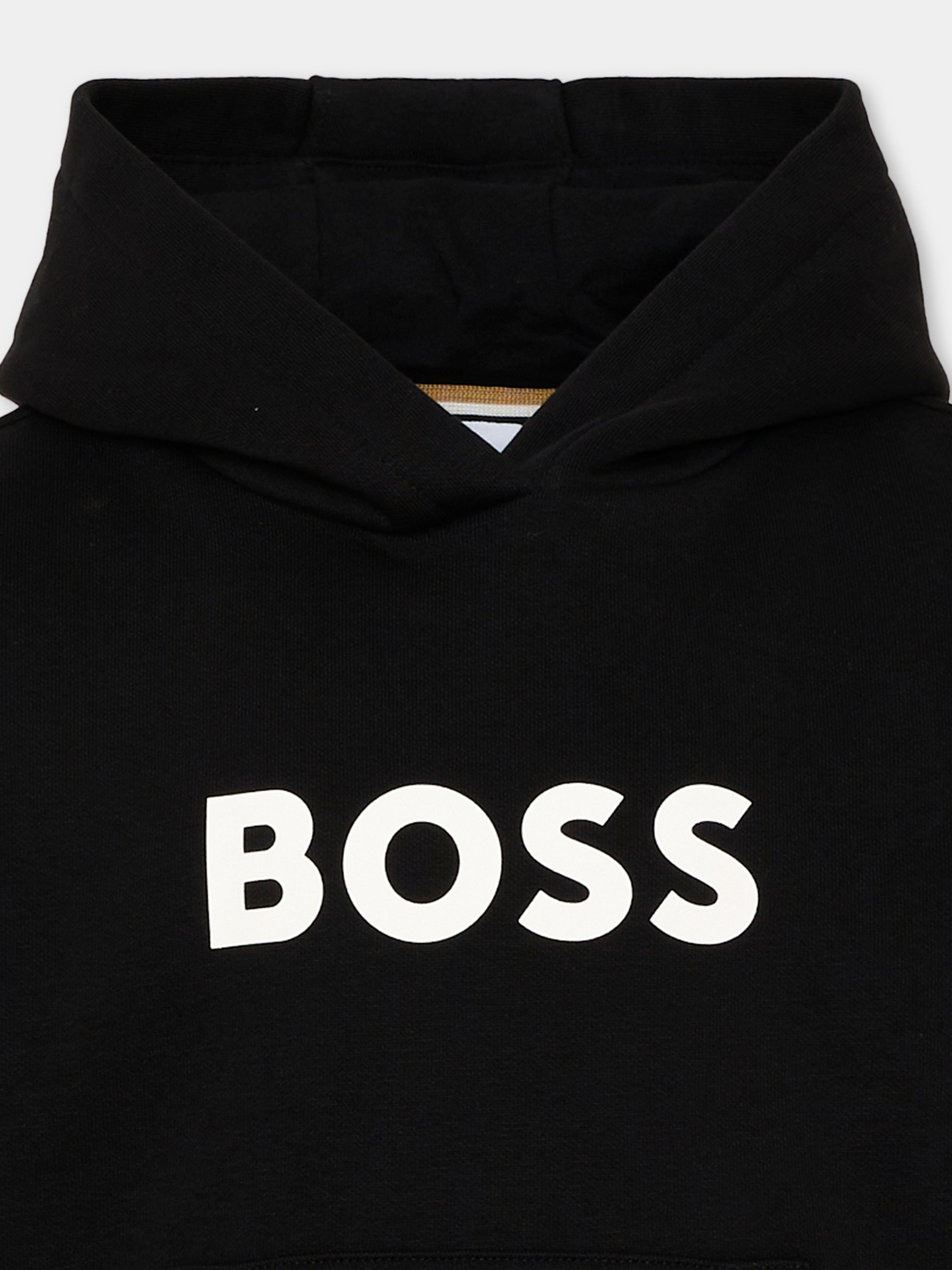 Felpa nera per bambino con logo,Boss,J53396 09B